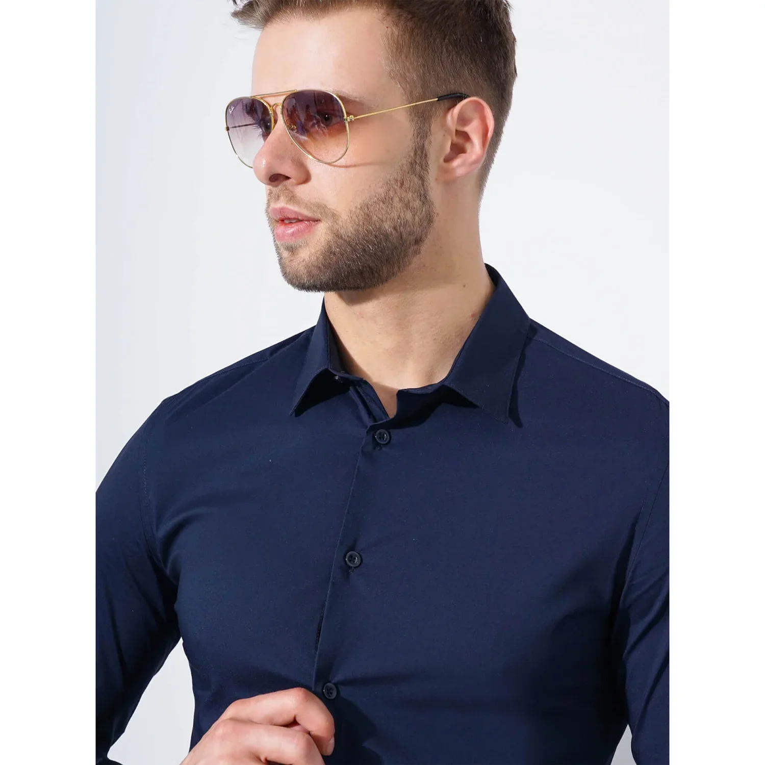 Celio* Solid Regular Fit Workwear Navy Blue Formal Shirt - Image 4