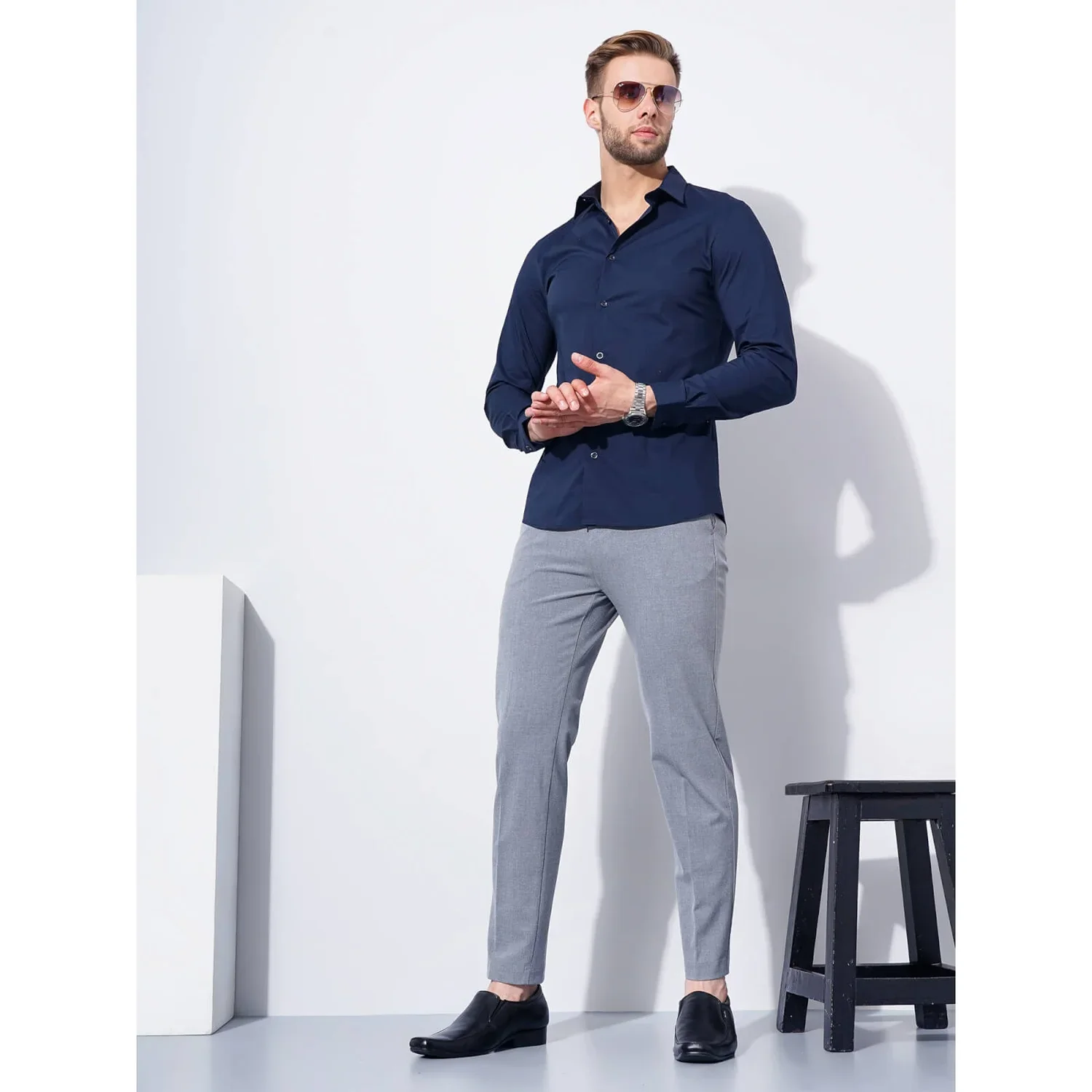 Celio* Solid Regular Fit Workwear Navy Blue Formal Shirt - Image 5