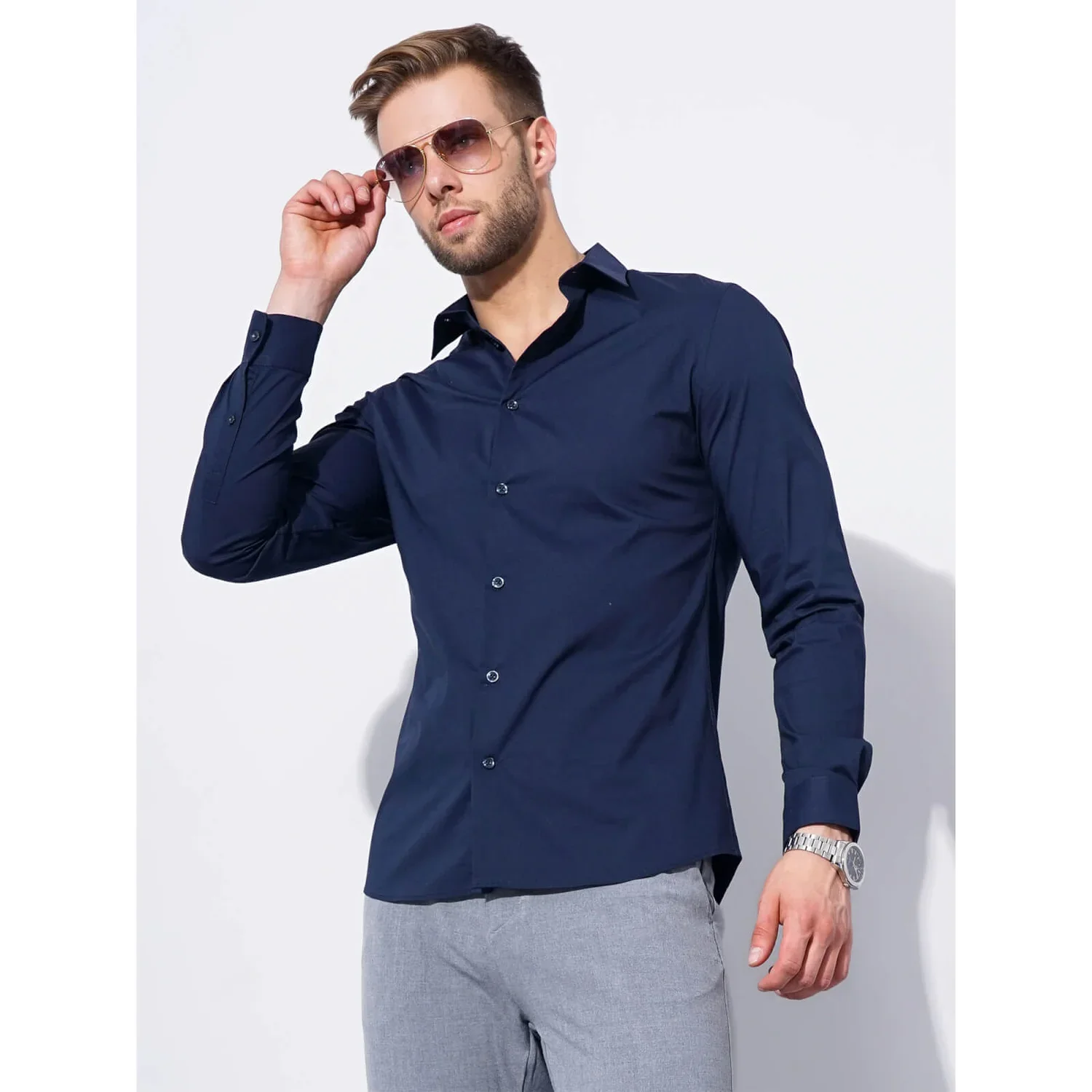 Celio* Solid Regular Fit Workwear Navy Blue Formal Shirt - Image 6
