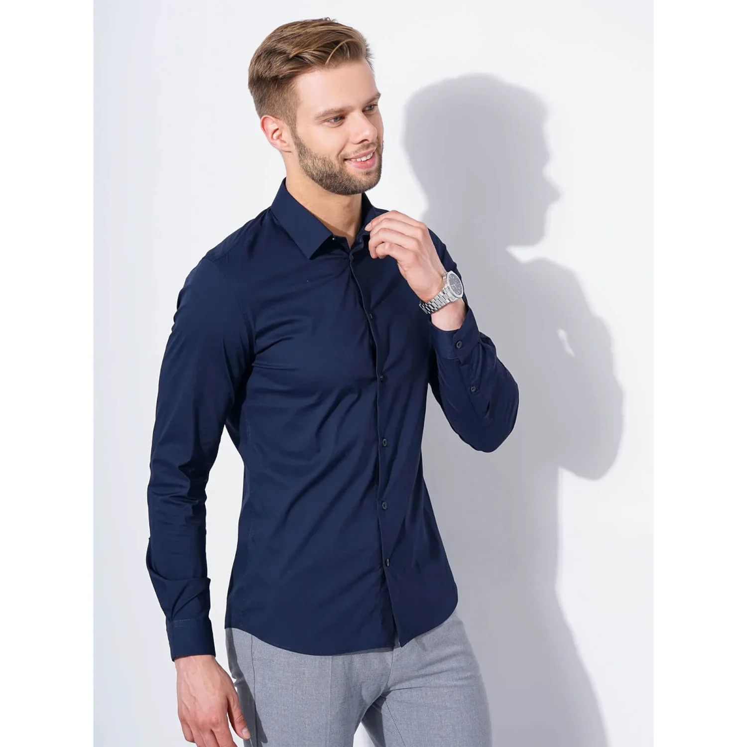 Celio* Solid Regular Fit Workwear Navy Blue Formal Shirt - Image 7
