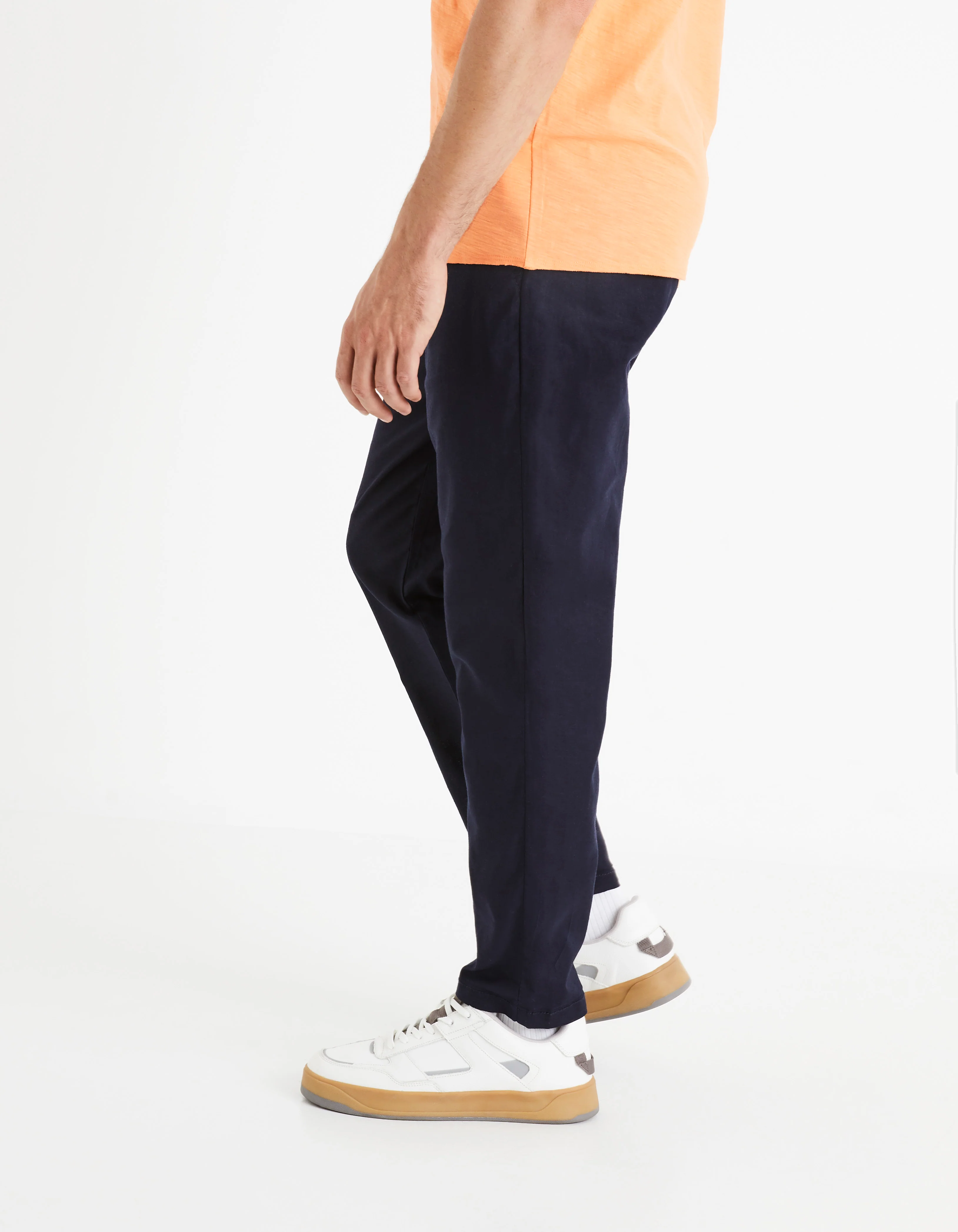 Celio* Linen-Blend Straight Fit Navy Blue Trouser - Image 3