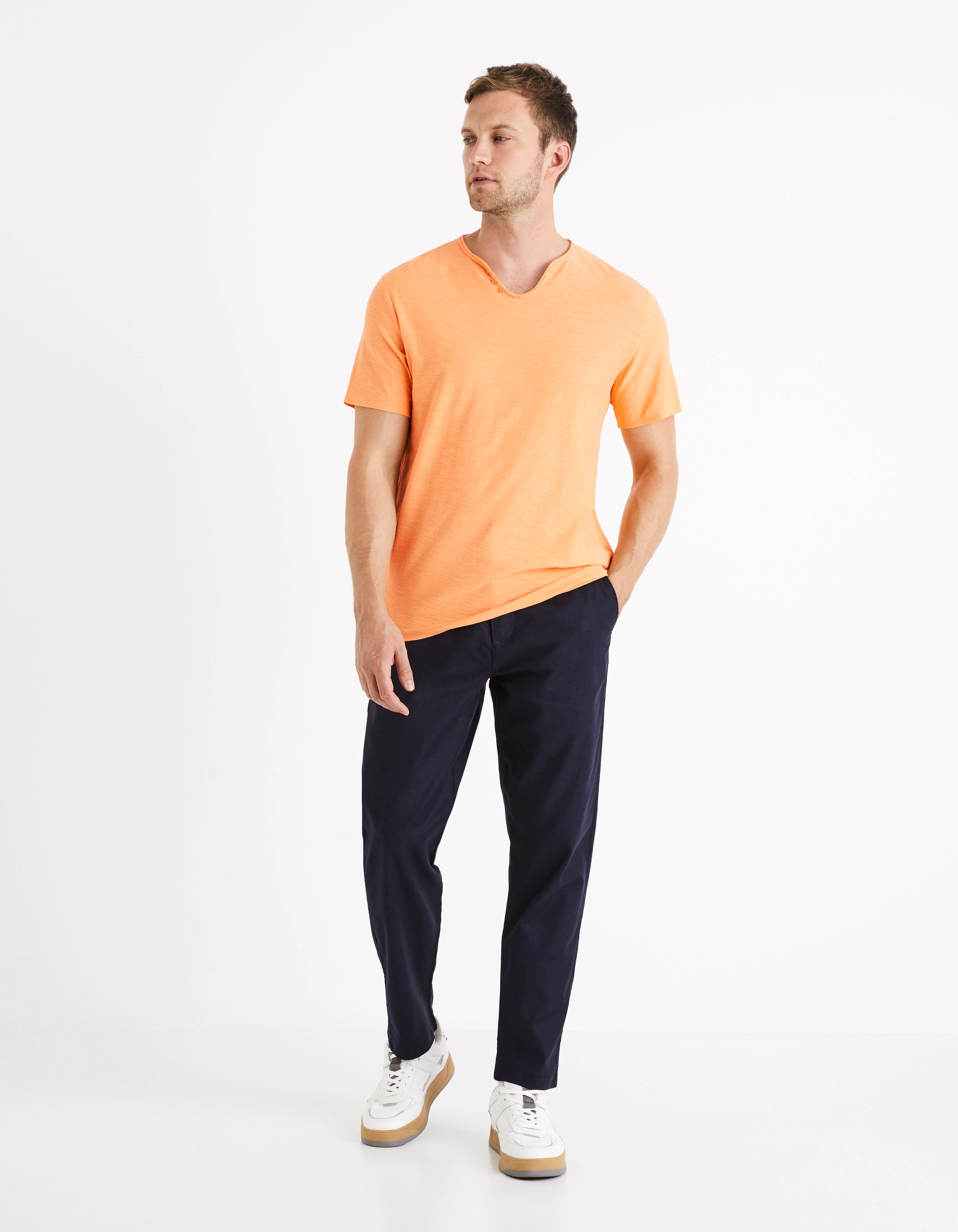 Celio* Linen-Blend Straight Fit Navy Blue Trouser - Image 5