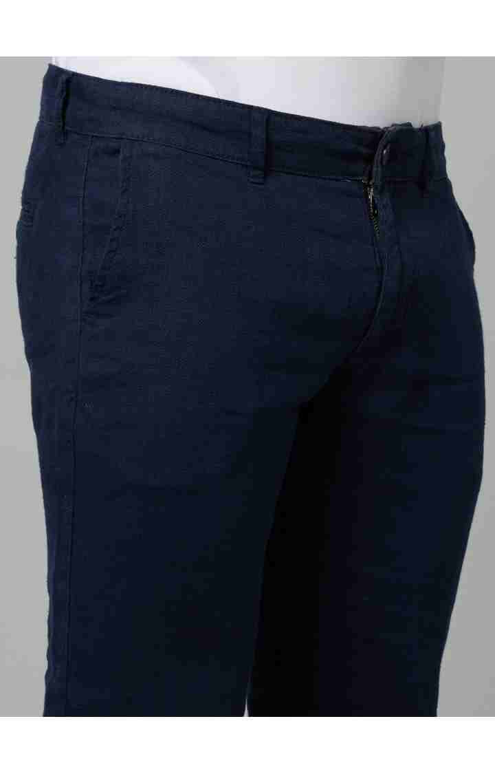 Celio* Linen Slim Fit Navy Blue Trouser - Image 4