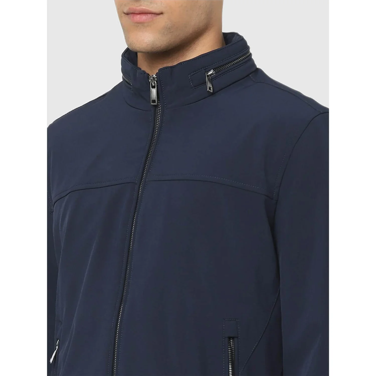 Celio* Solid Regular Fit Polyester-Blend Navy Blue Jacket - Image 4