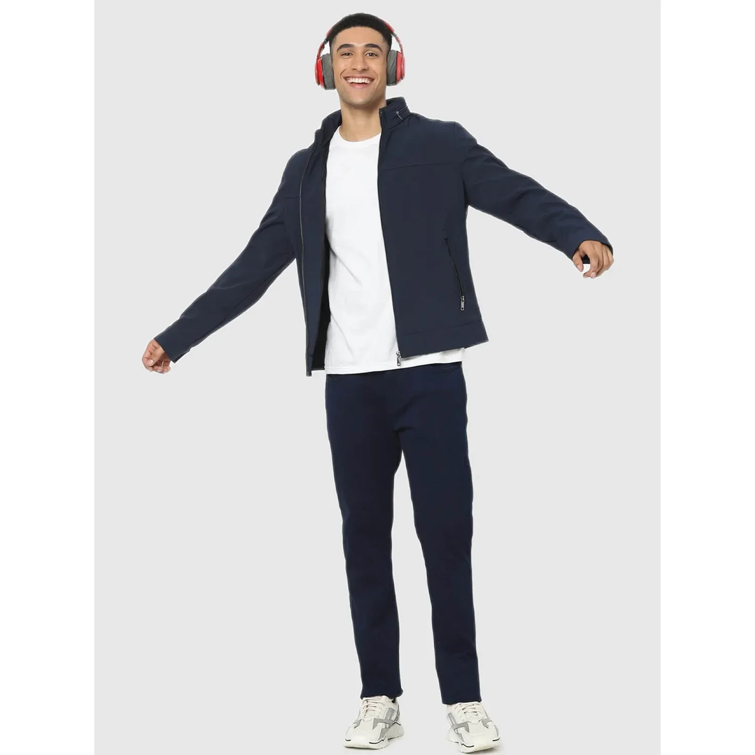 Celio* Solid Regular Fit Polyester-Blend Navy Blue Jacket - Image 6