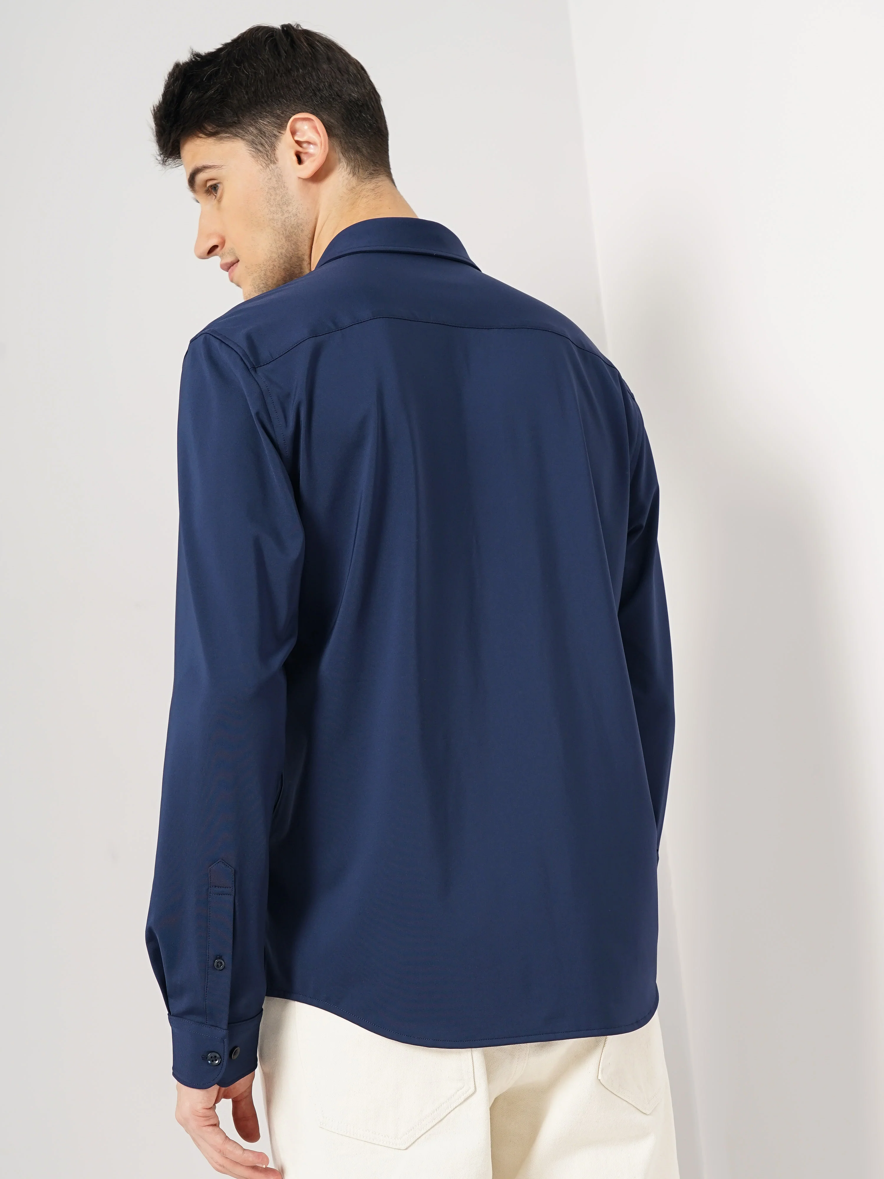 Celio* Solid Regular Fit Polyester Navy Blue Shirt - Image 3