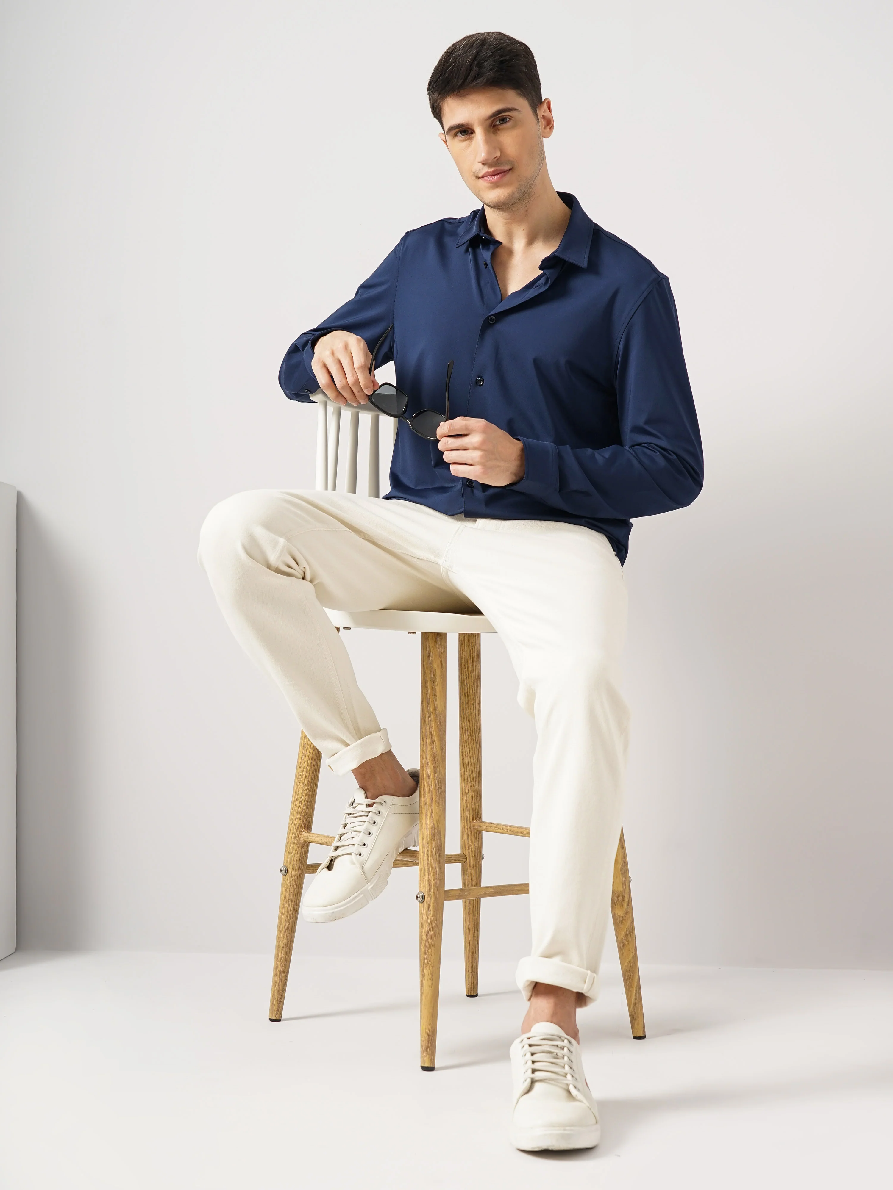 Celio* Solid Regular Fit Polyester Navy Blue Shirt - Image 5