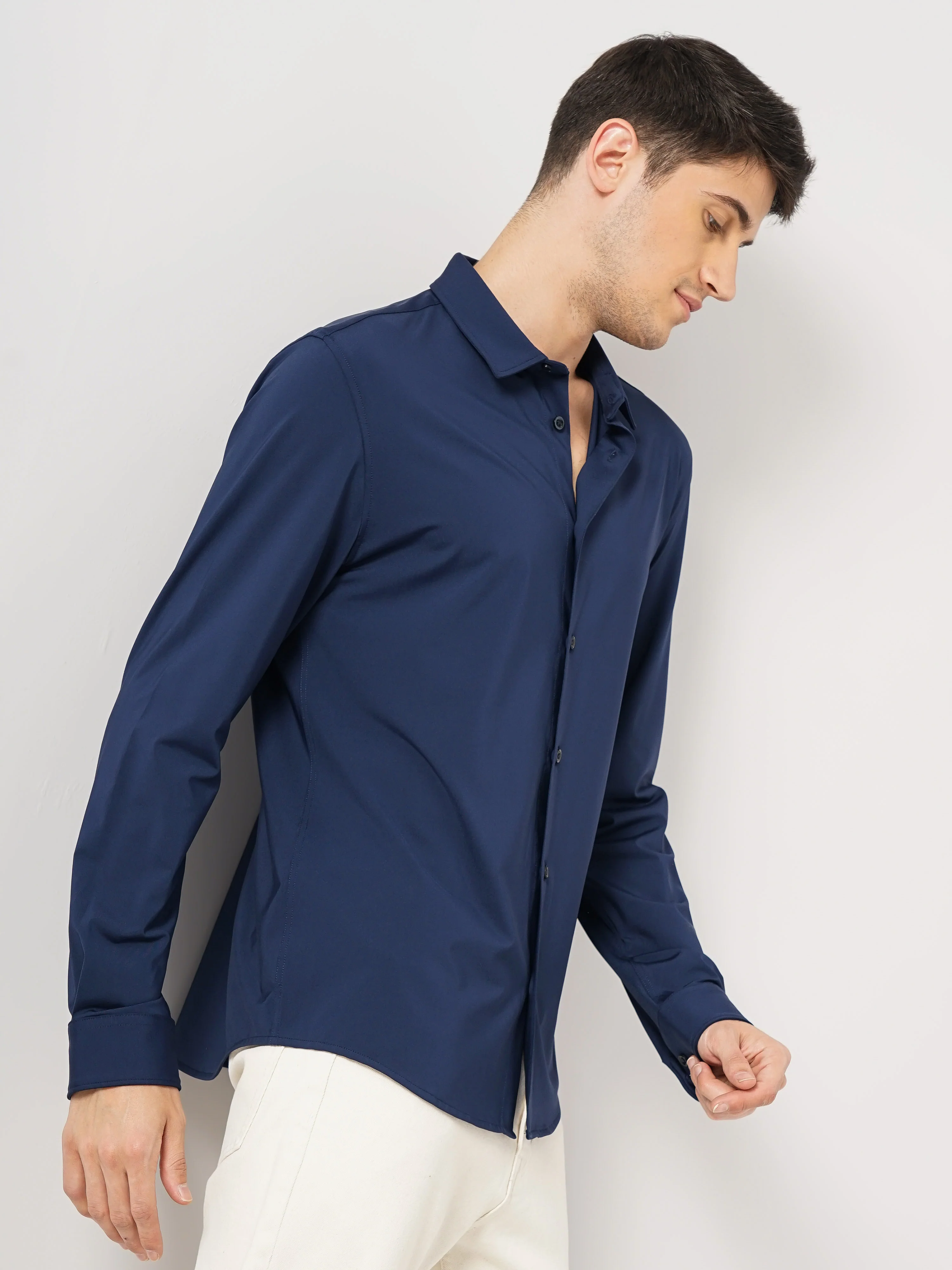 Celio* Solid Regular Fit Polyester Navy Blue Shirt - Image 7