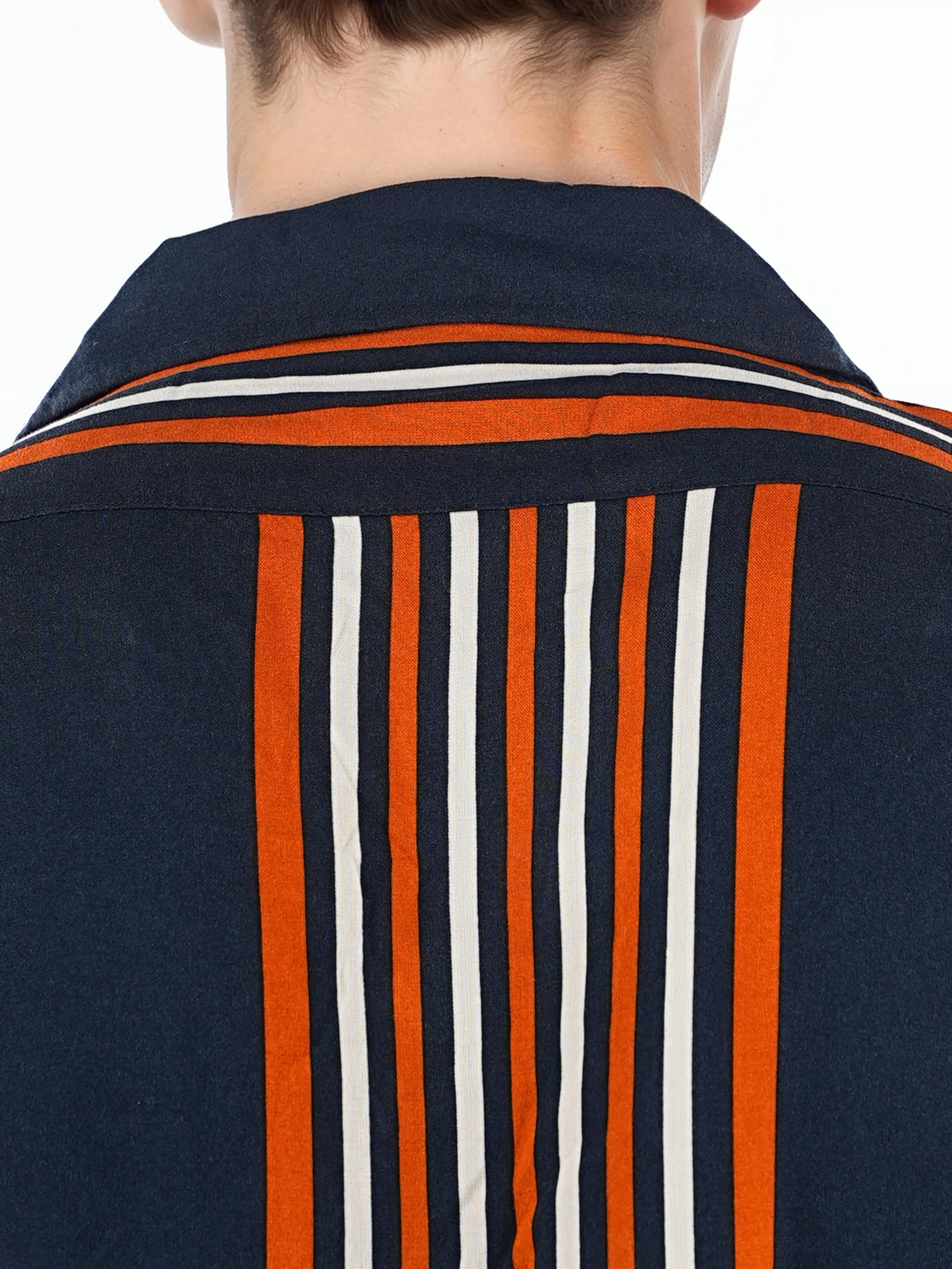 Celio* Striped Regular Fit Viscose Navy Blue Shirts - Image 6