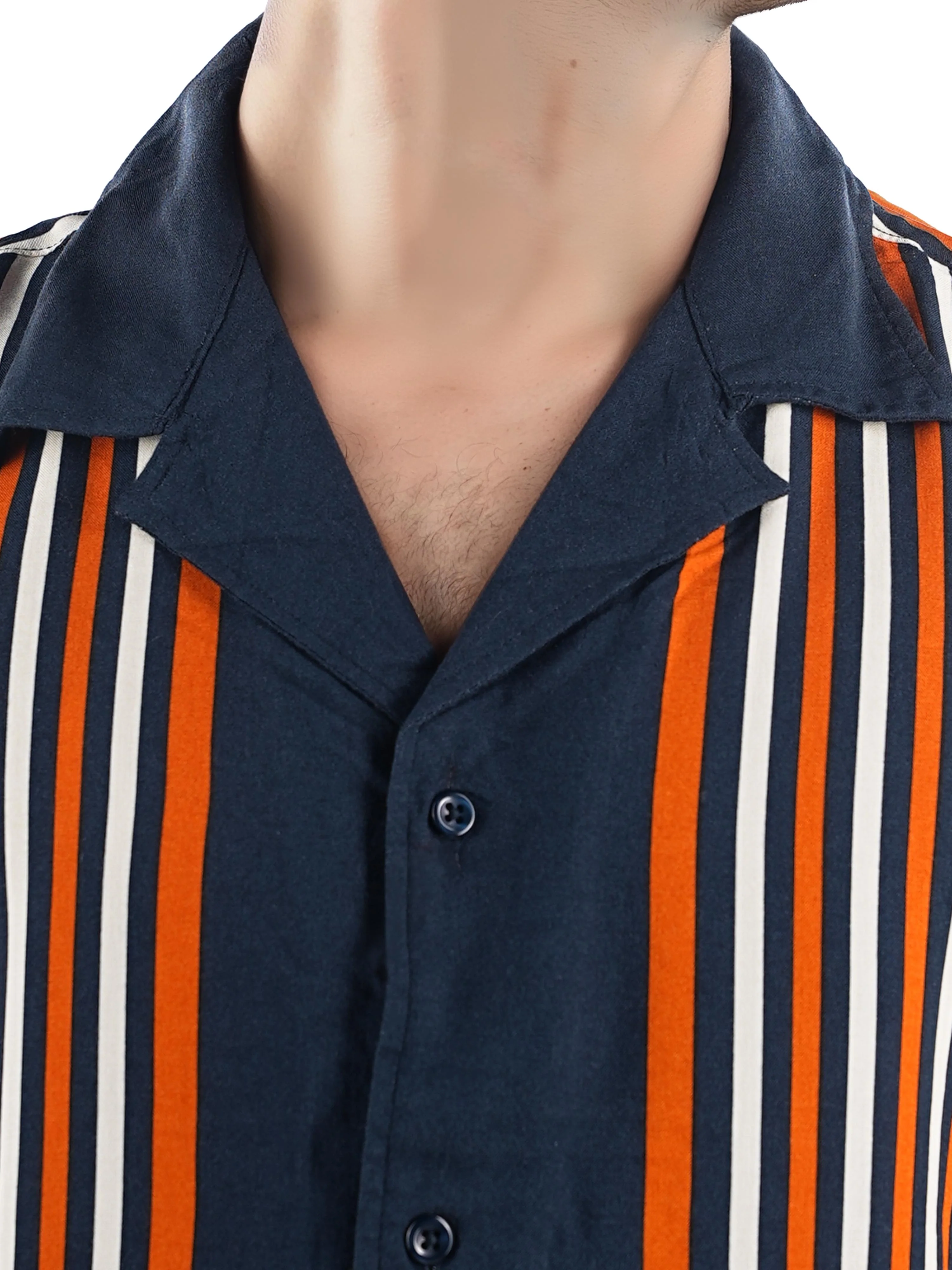 Celio* Striped Regular Fit Viscose Navy Blue Shirts - Image 7