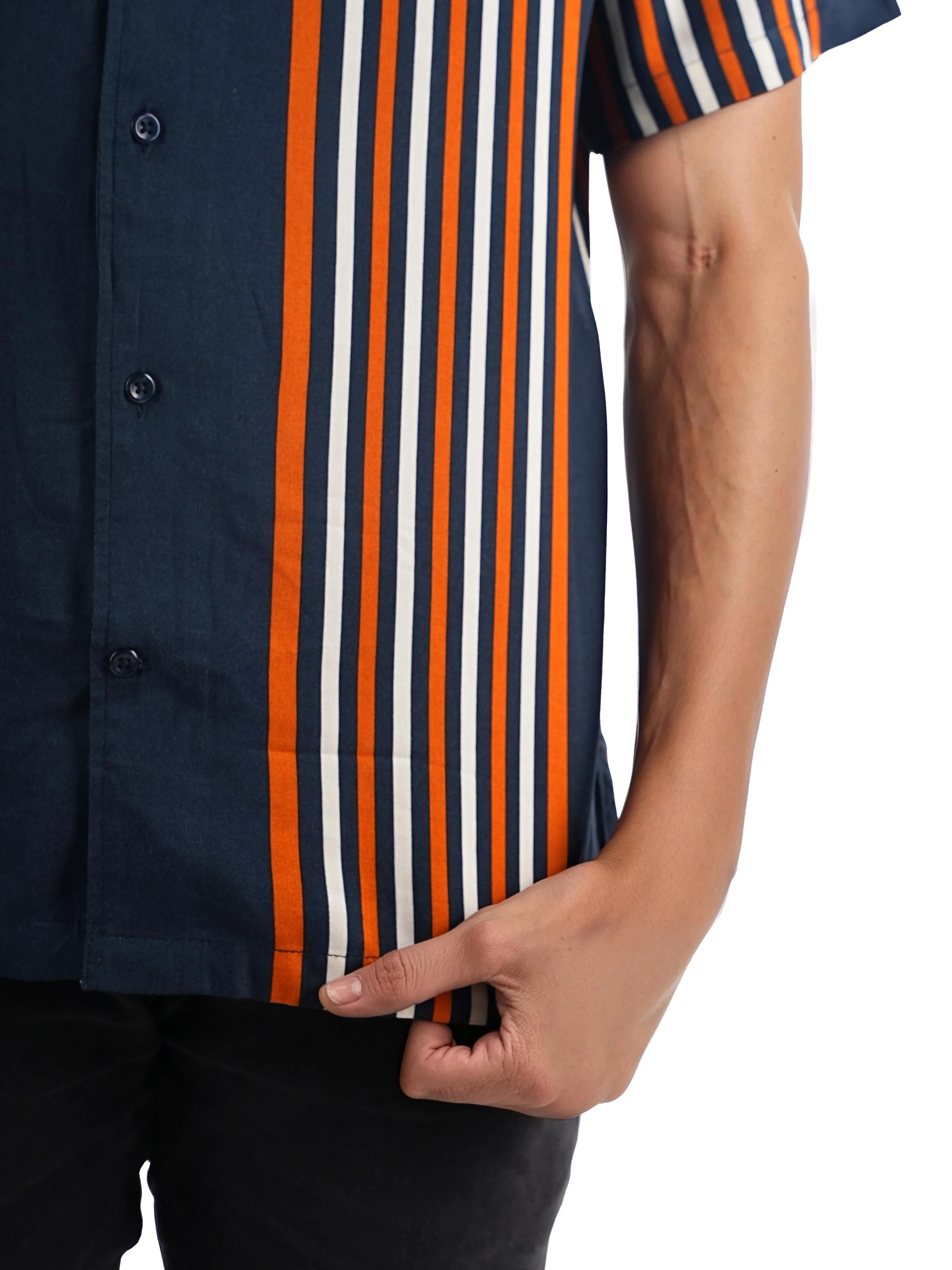 Celio* Striped Regular Fit Viscose Navy Blue Shirts - Image 8