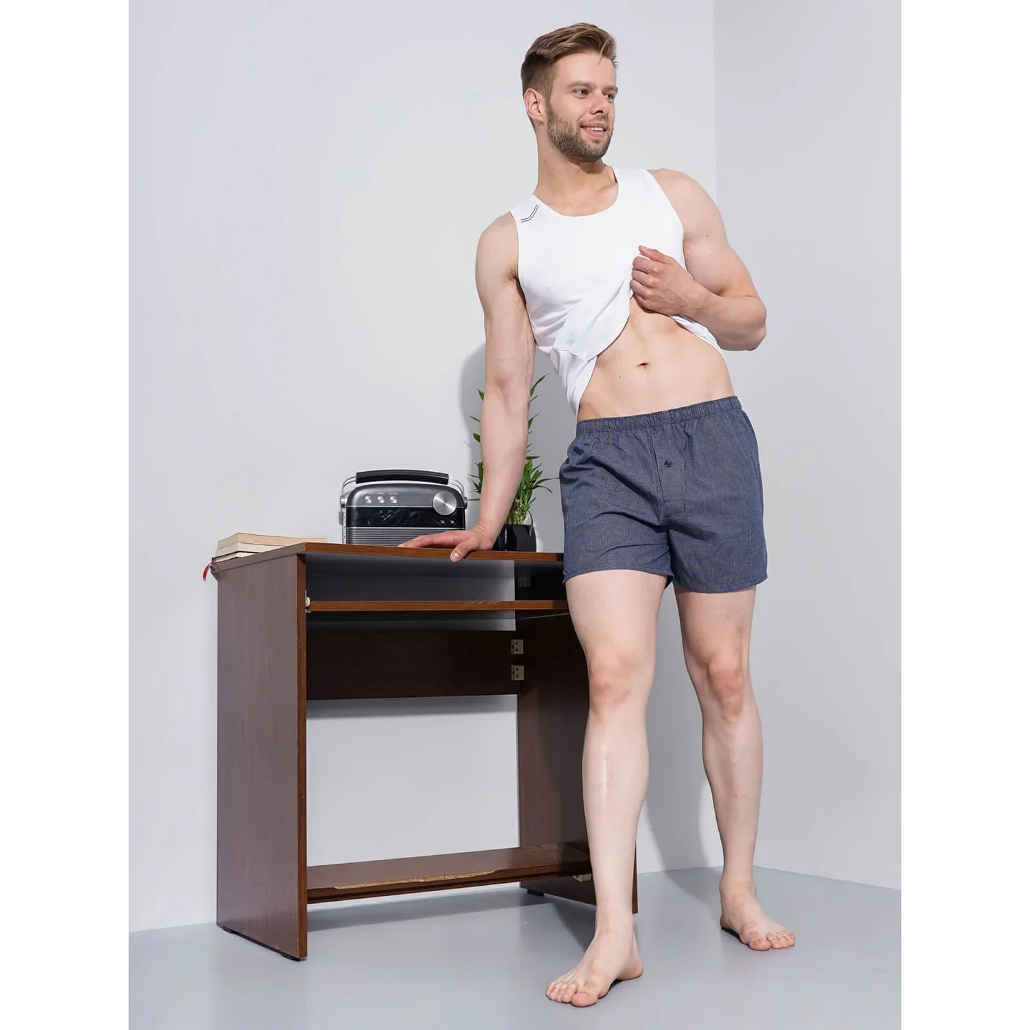 Celio* Textured Regular Fit Navy Blue Boxer - Image 7