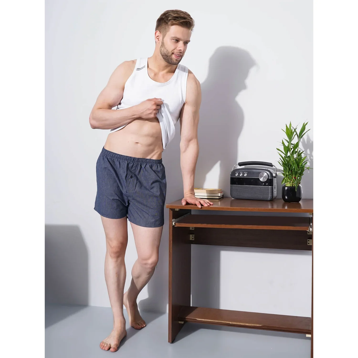 Celio* Textured Regular Fit Navy Blue Boxer - Image 8