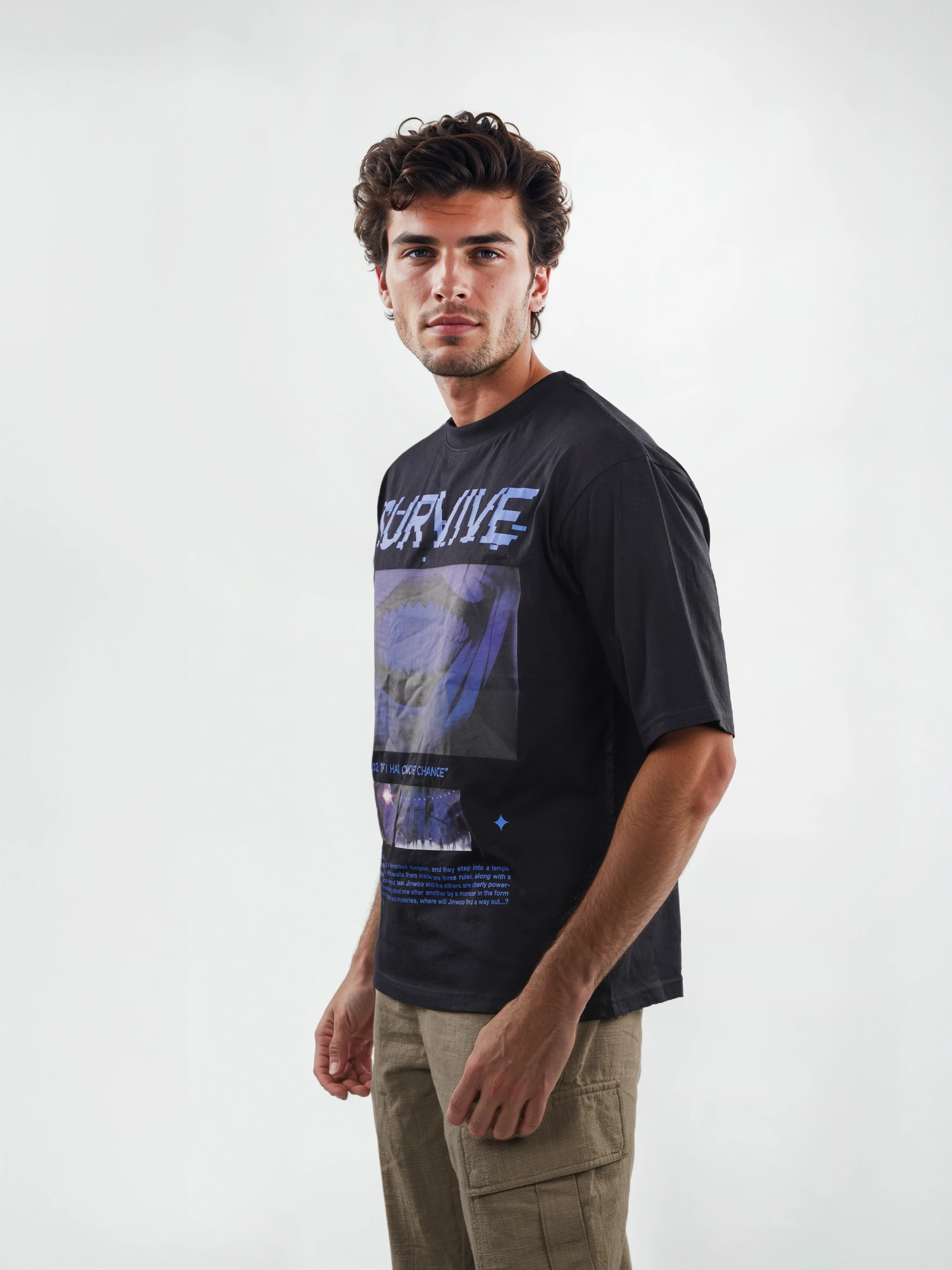 Celio* Men Noir Printed Oversized Cotton Solo Levelling Tshirts - Image 5