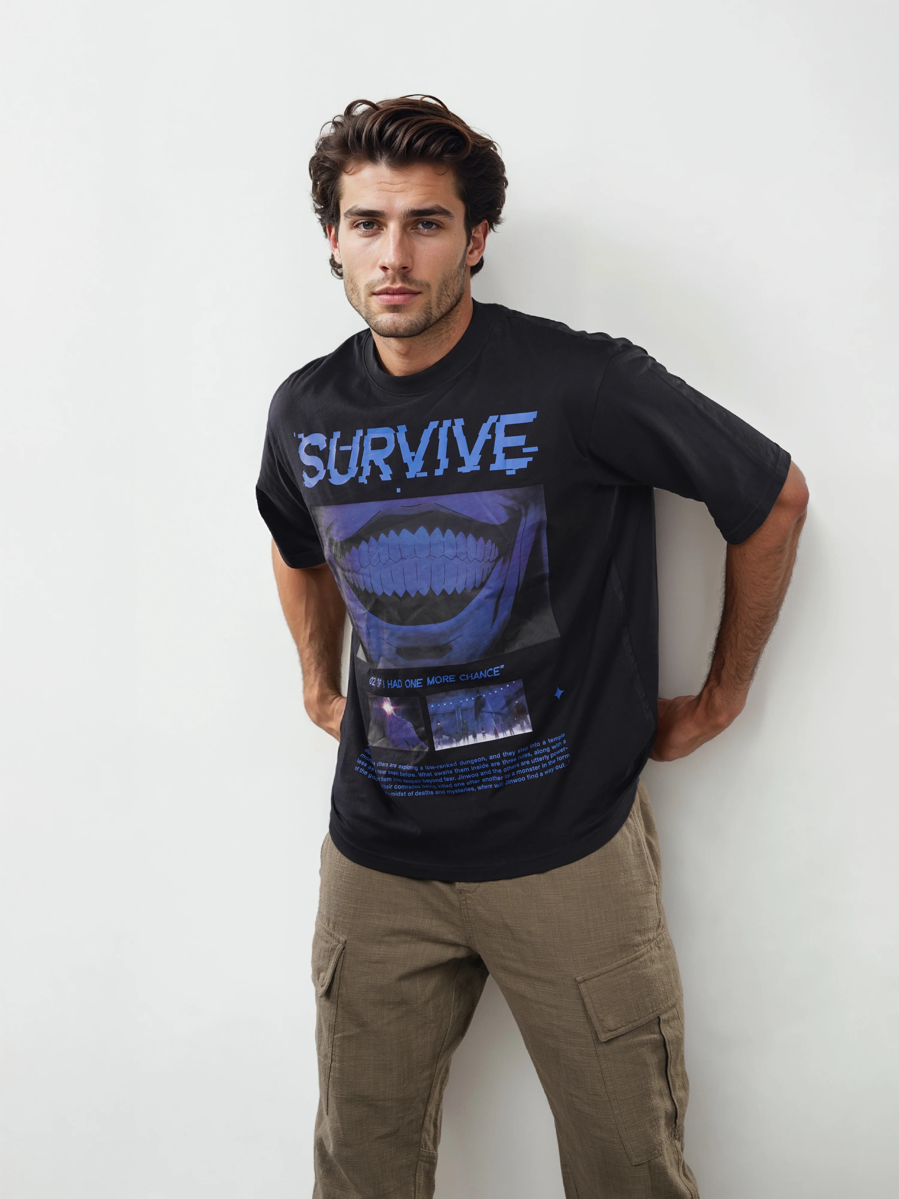 Celio* Men Noir Printed Oversized Cotton Solo Levelling Tshirts - Image 7