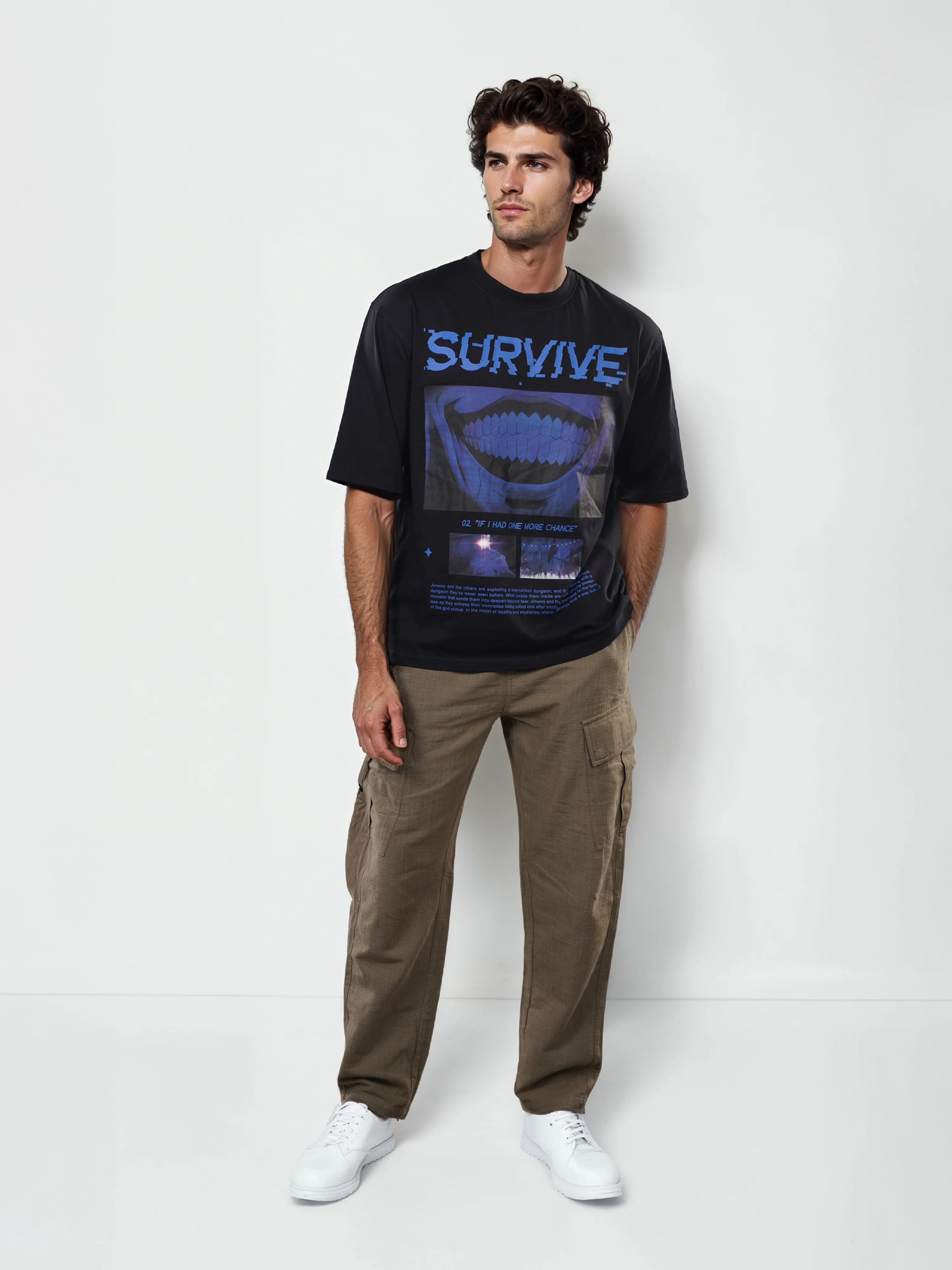 Celio* Men Noir Printed Oversized Cotton Solo Levelling Tshirts - Image 8