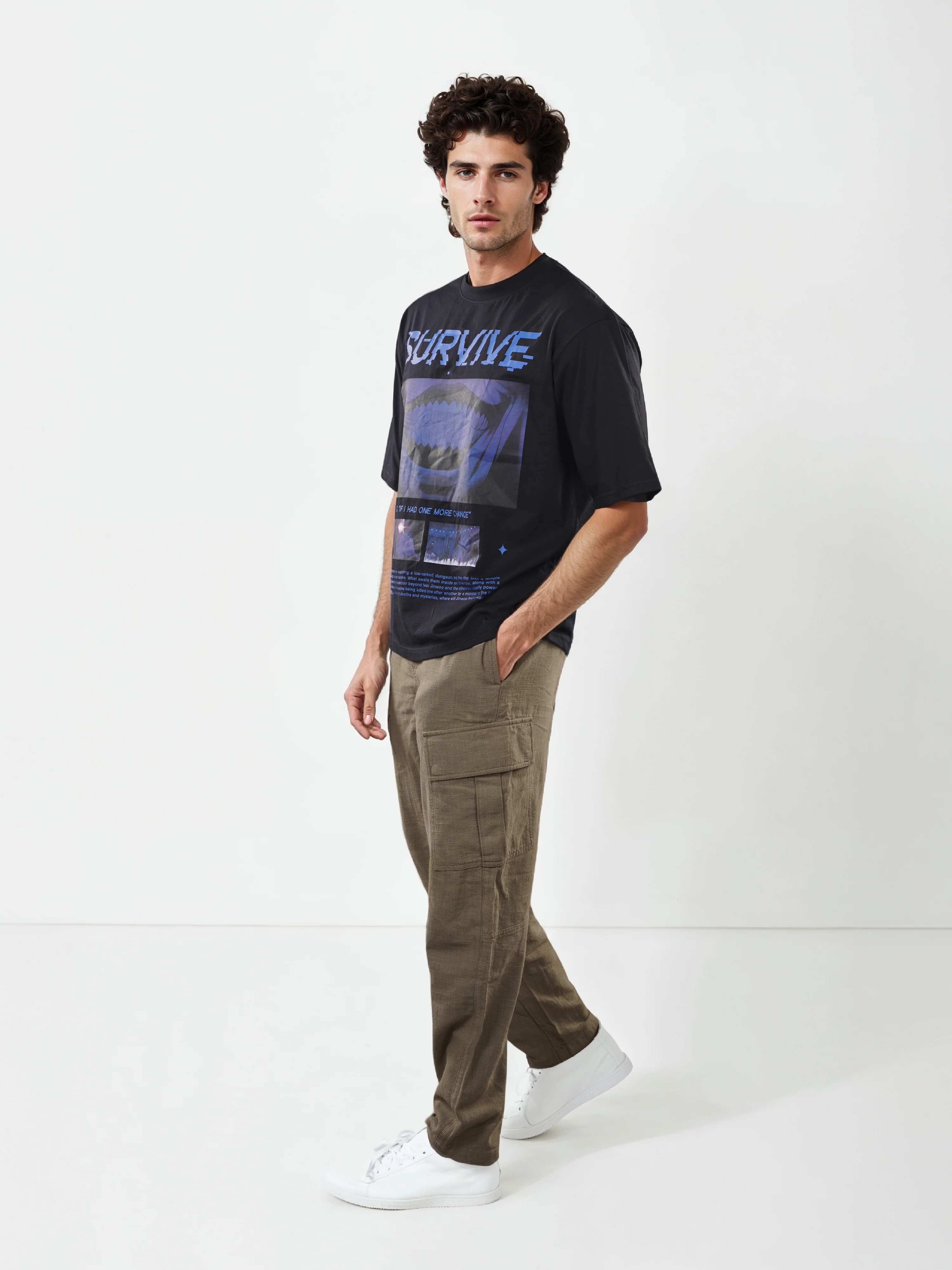 Celio* Men Noir Printed Oversized Cotton Solo Levelling Tshirts - Image 9