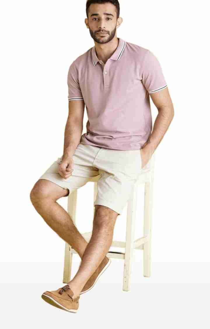 Celio* Cotton-Blend Regular Fit Off White Shorts - Image 3
