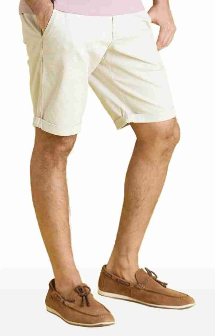 Celio* Cotton-Blend Regular Fit Off White Shorts - Image 6