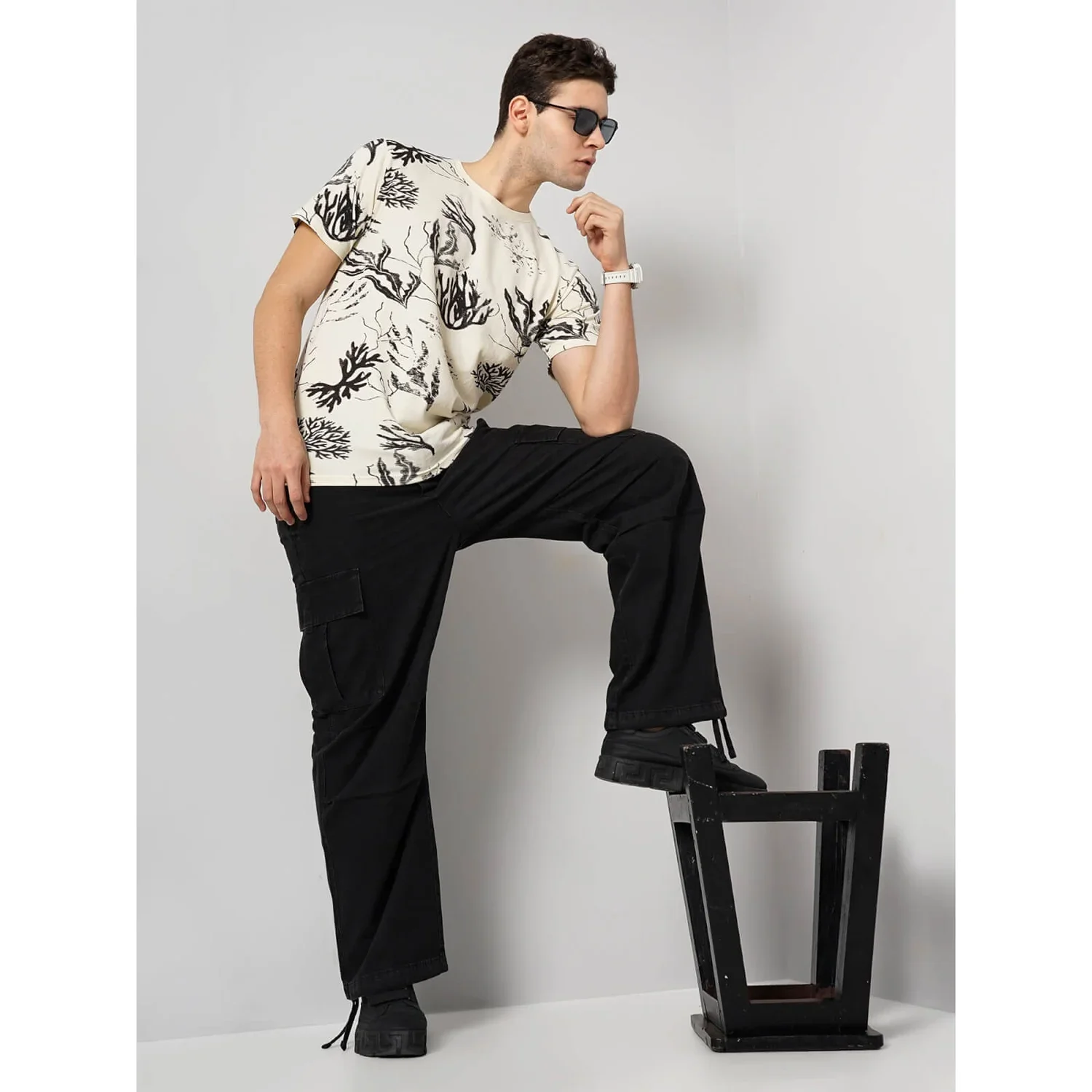 Celio* Printed Regular Fit Cotton Cream T-Shirt - Image 5