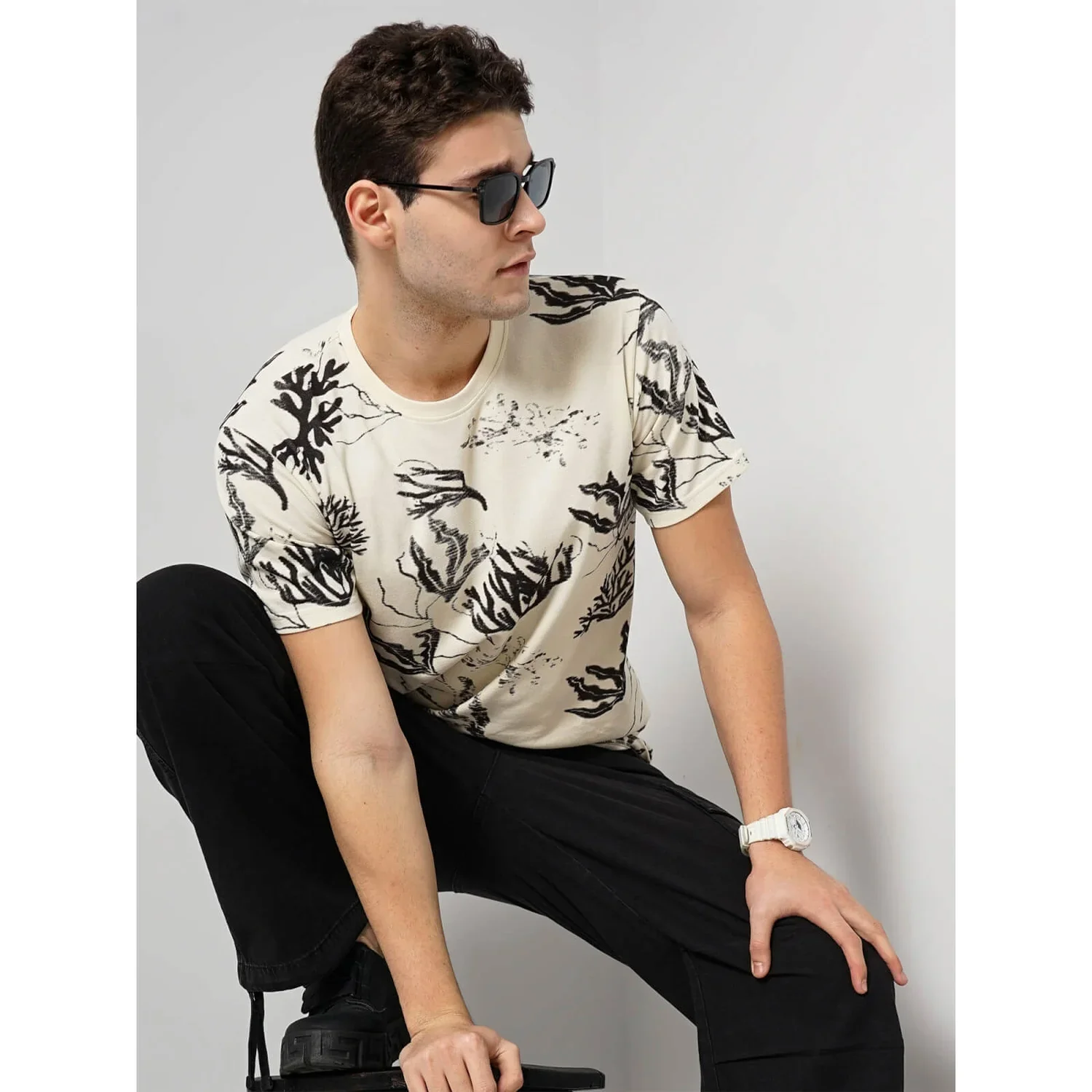 Celio* Printed Regular Fit Cotton Cream T-Shirt - Image 8