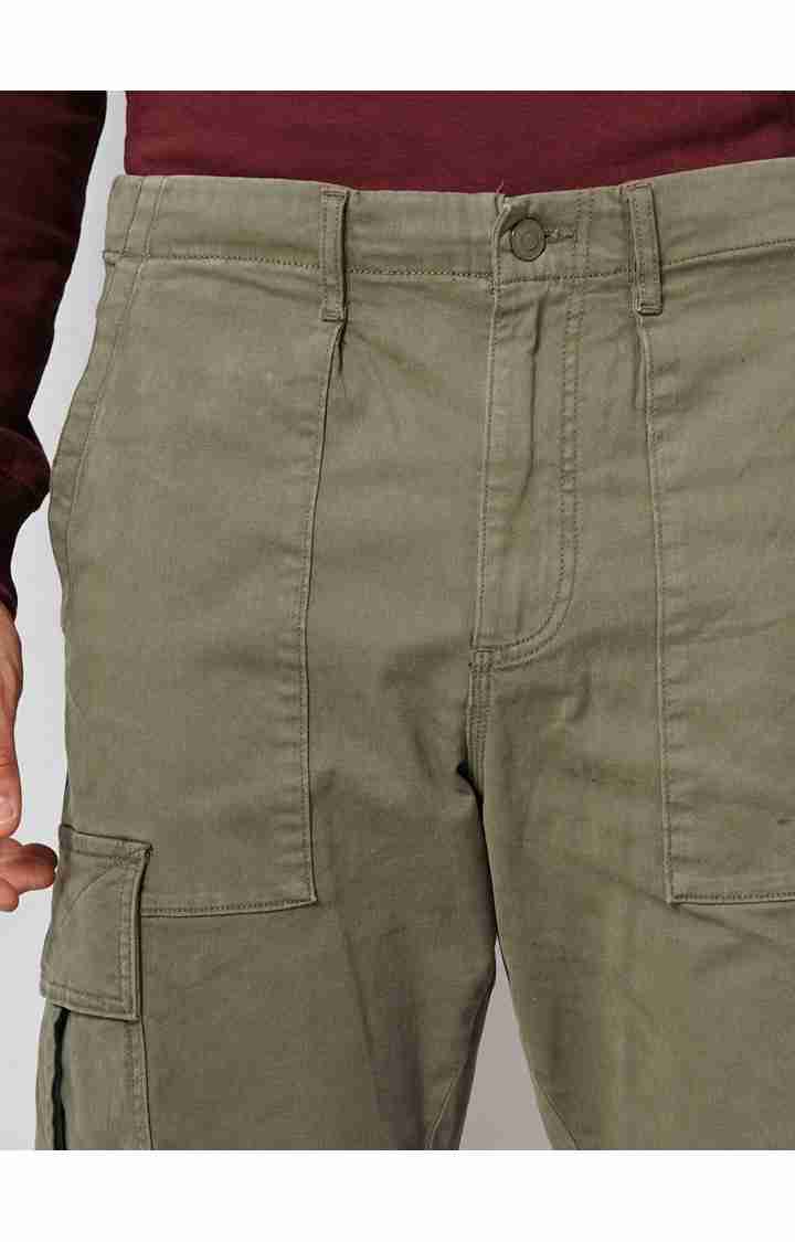 Celio* Cotton-Blend Jogger Fit Olive Trouser - Image 4