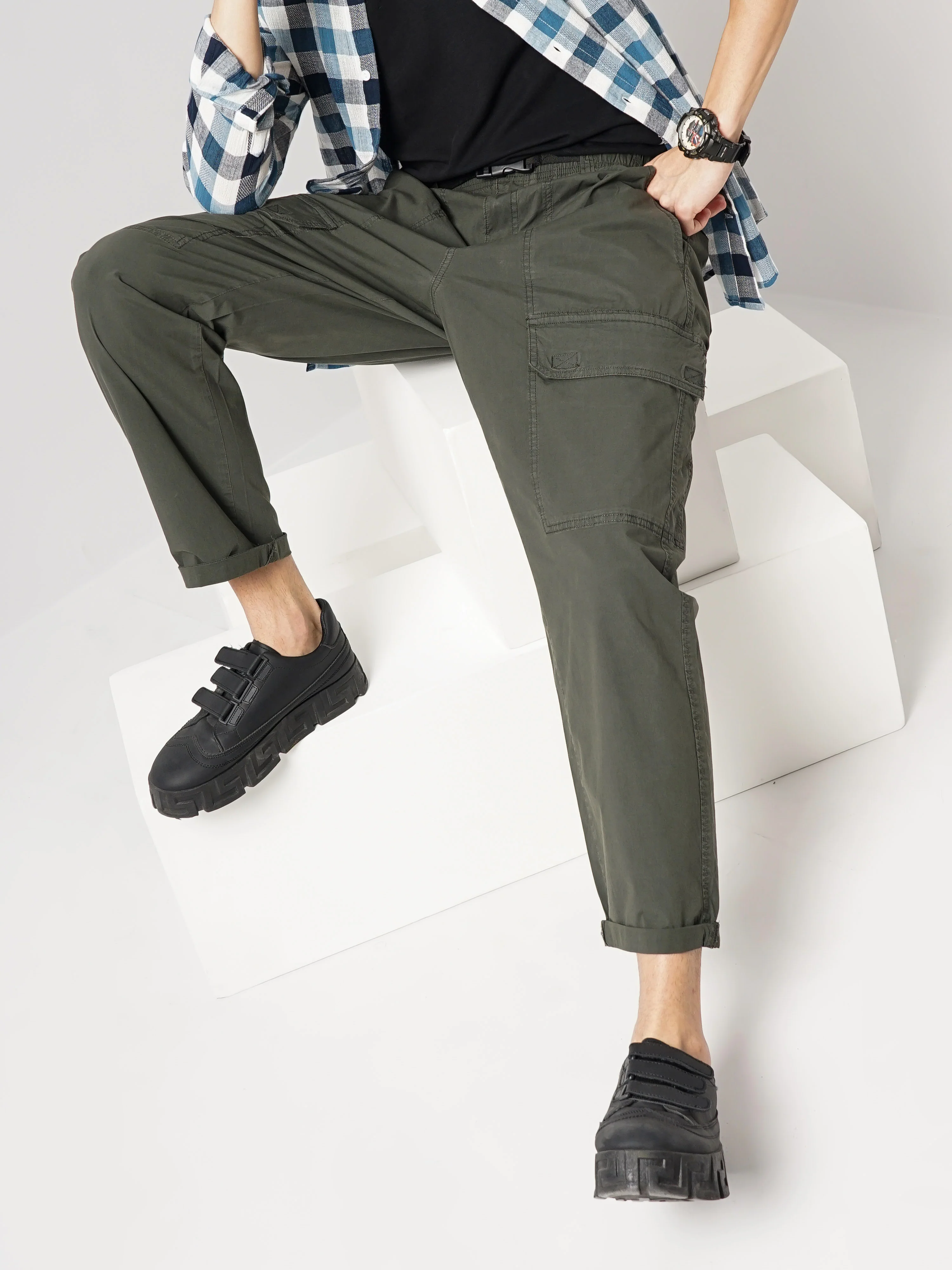 Celio* Cotton Regular Fit Olive Trouser - Image 6