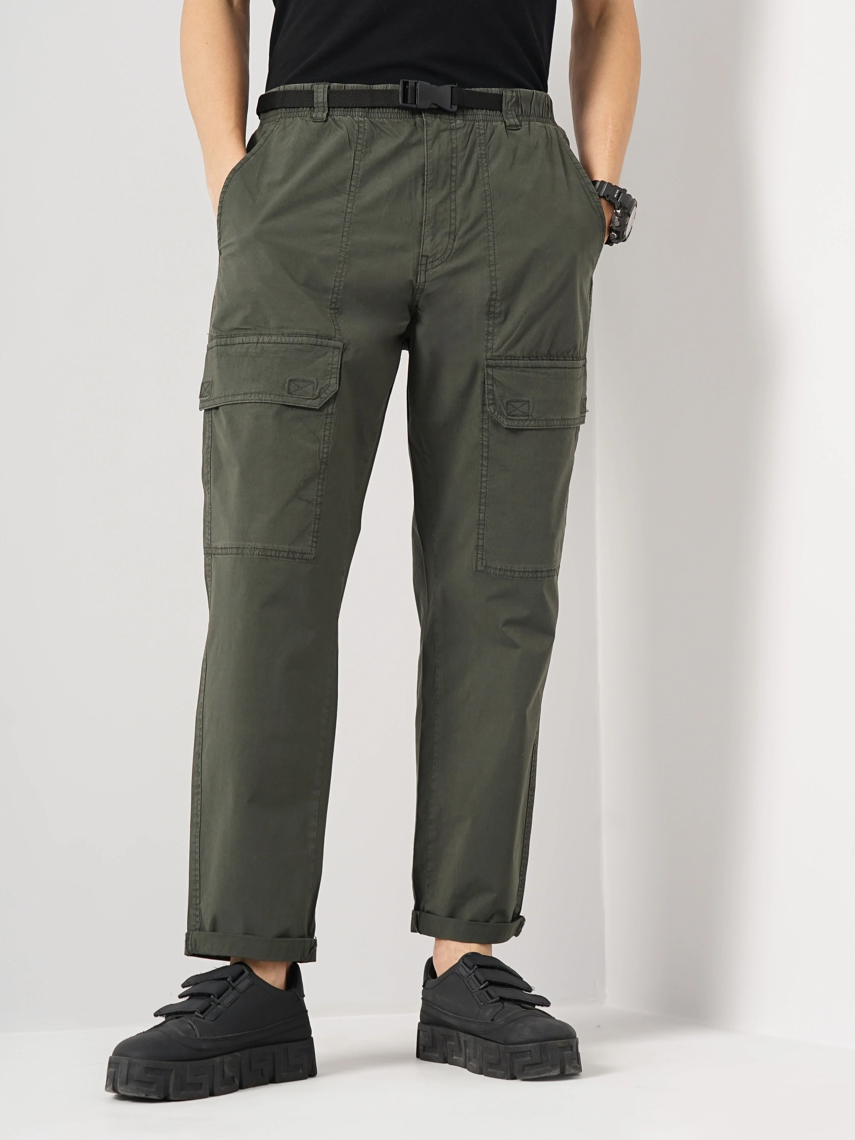 Celio* Cotton Regular Fit Olive Trouser - Image 7