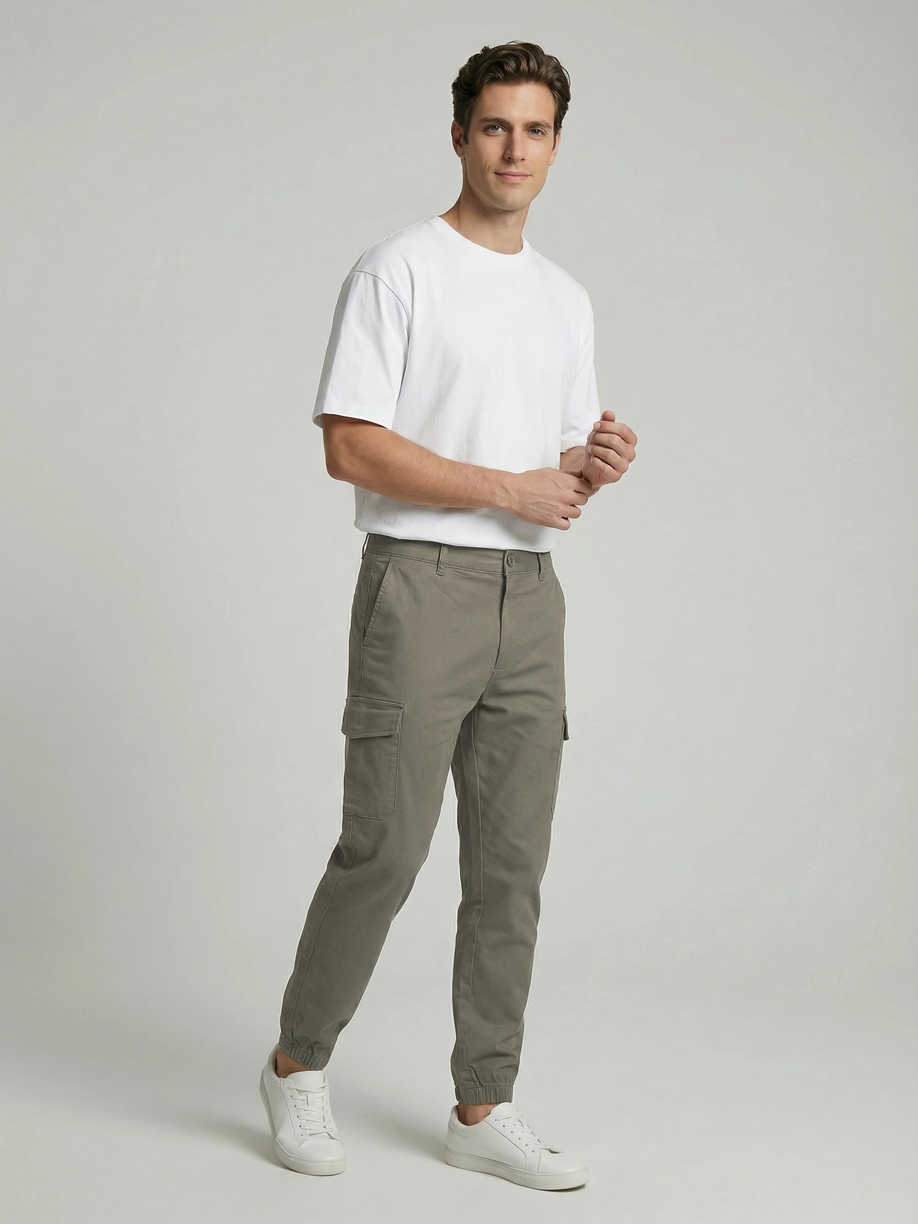 Celio* Men Olive Solid Straight Fit Cotton Trousers - Image 7