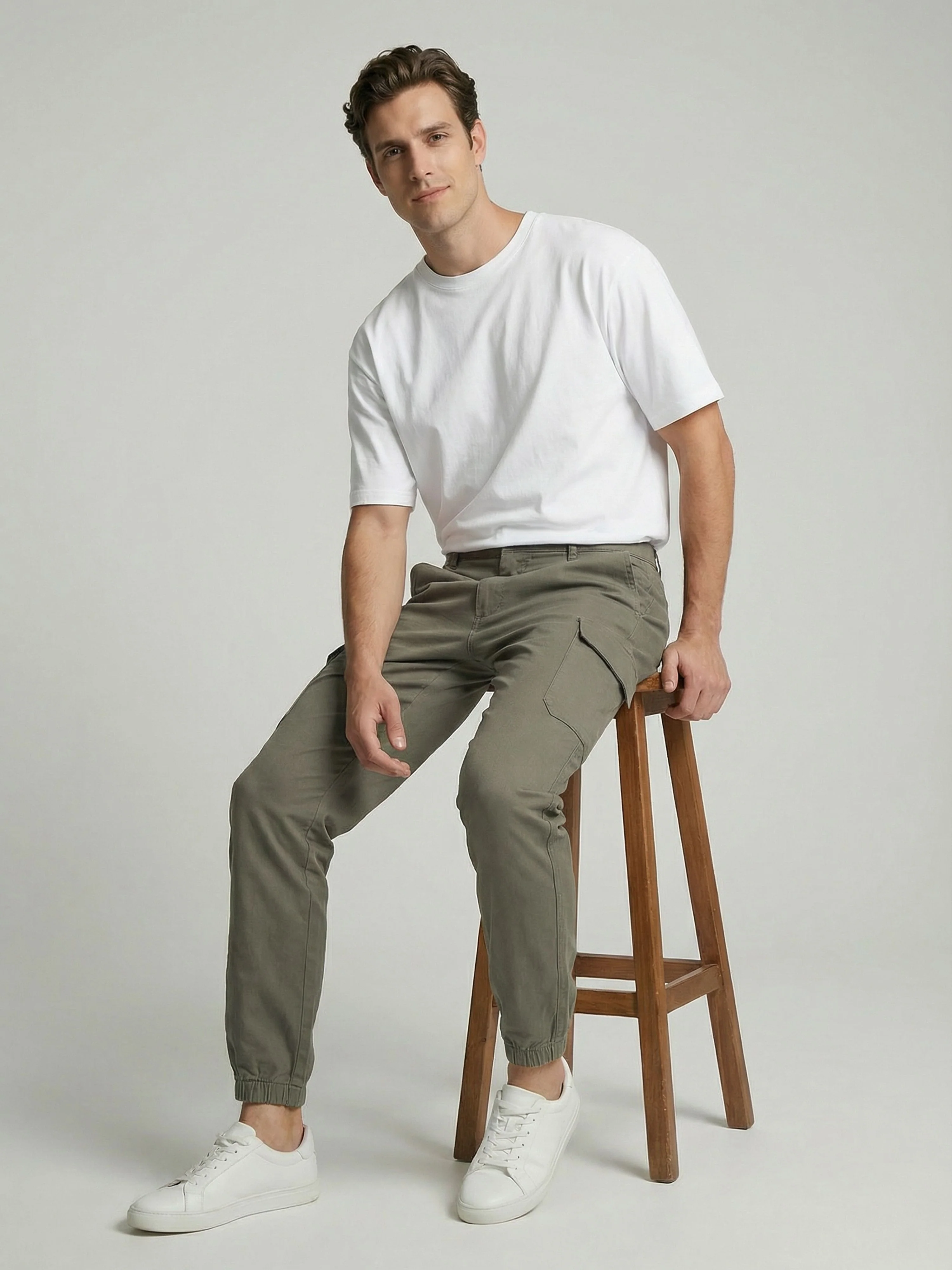 Celio* Men Olive Solid Straight Fit Cotton Trousers - Image 8