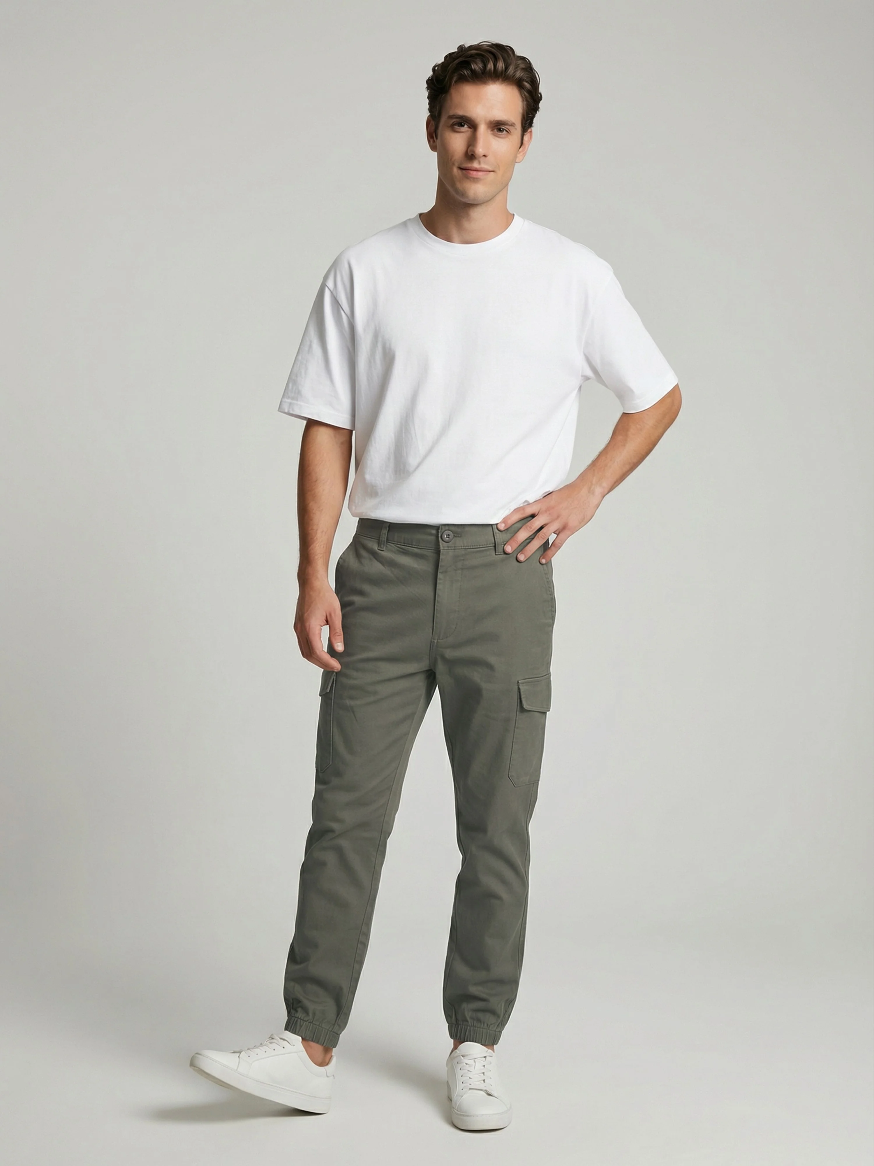 Celio* Men Olive Solid Straight Fit Cotton Trousers - Image 9