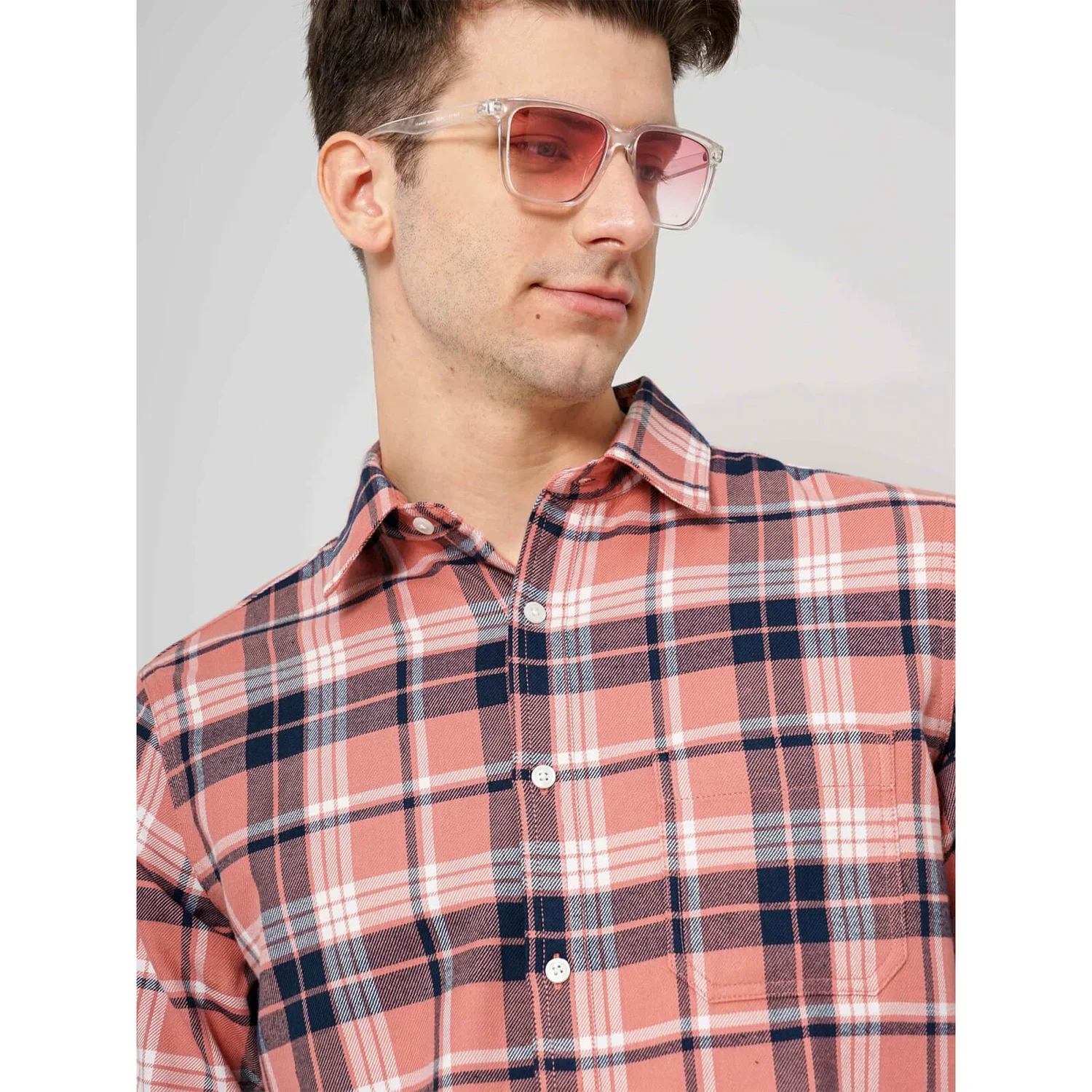 Celio* Checked Regular Fit Cotton Pink Shirt - Image 4