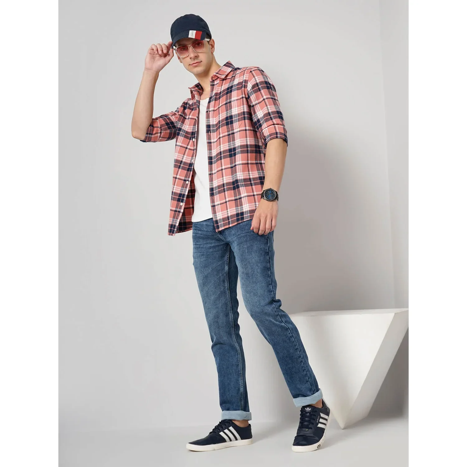 Celio* Checked Regular Fit Cotton Pink Shirt - Image 5