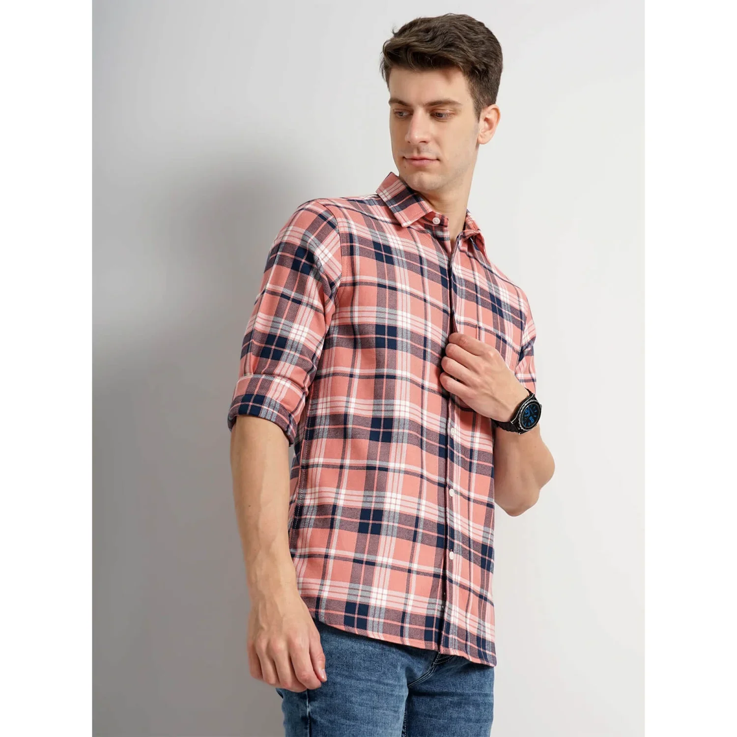 Celio* Checked Regular Fit Cotton Pink Shirt - Image 7