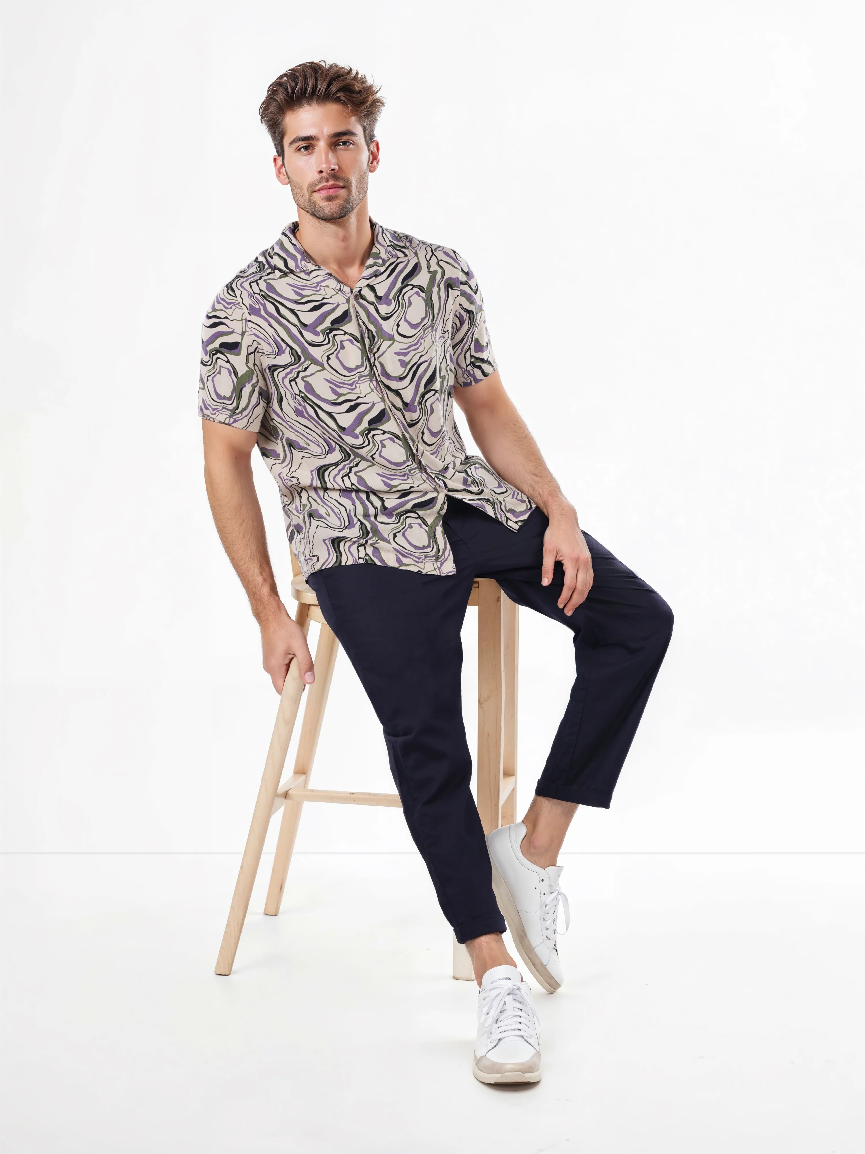 Celio* Printed Regular Fit Viscose Purple Shirts - Image 10