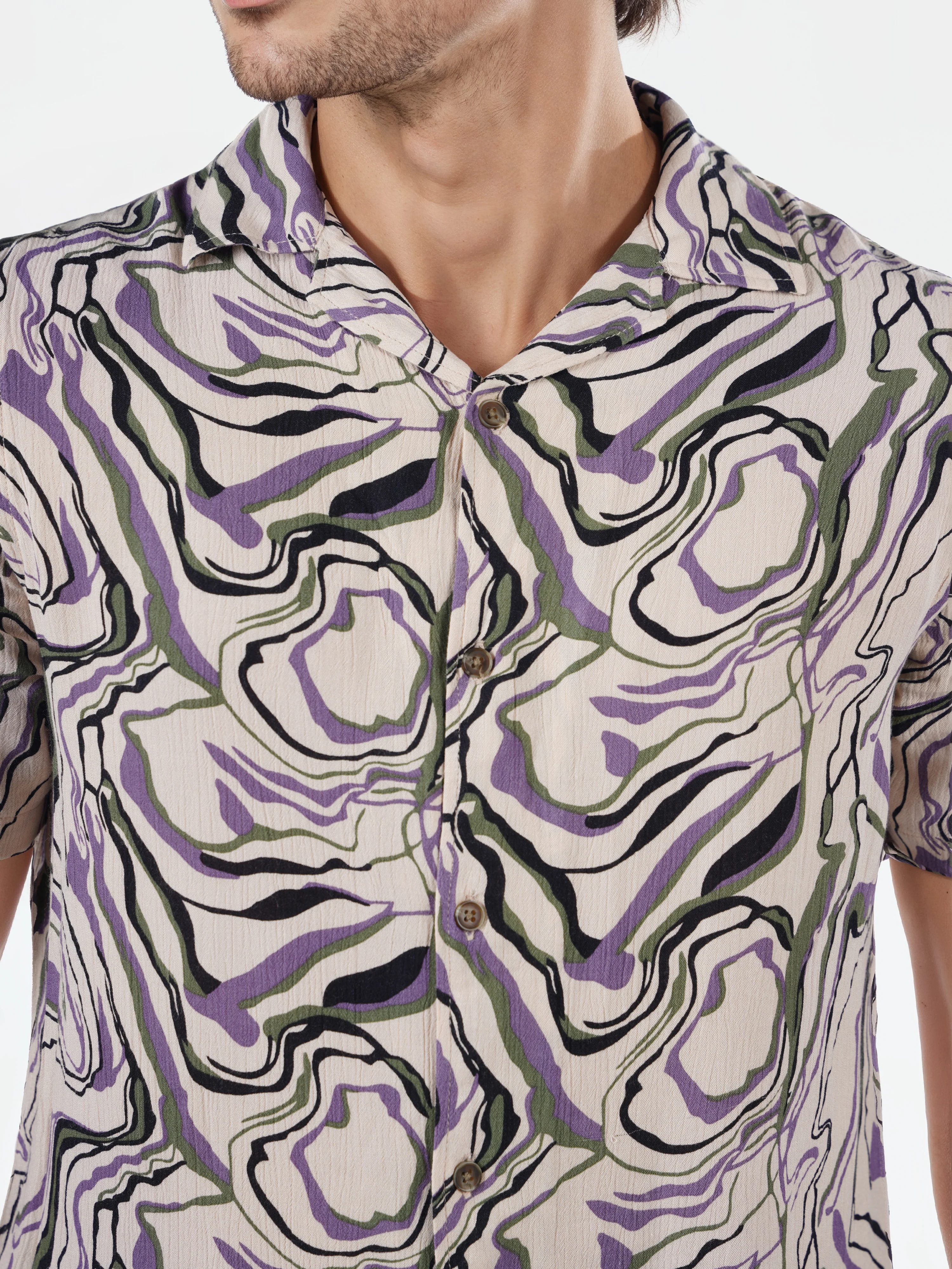 Celio* Printed Regular Fit Viscose Purple Shirts - Image 4