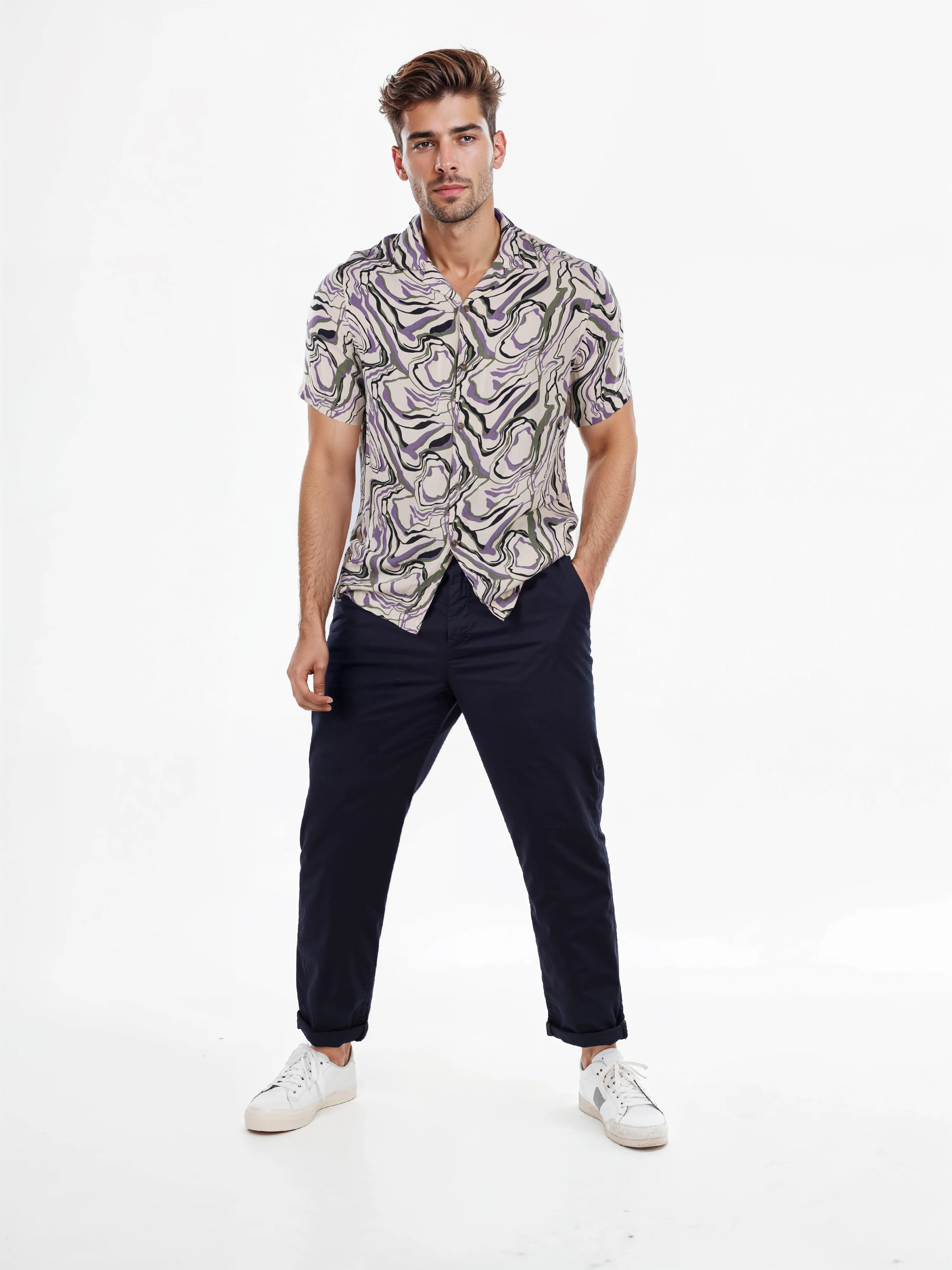Celio* Printed Regular Fit Viscose Purple Shirts - Image 7