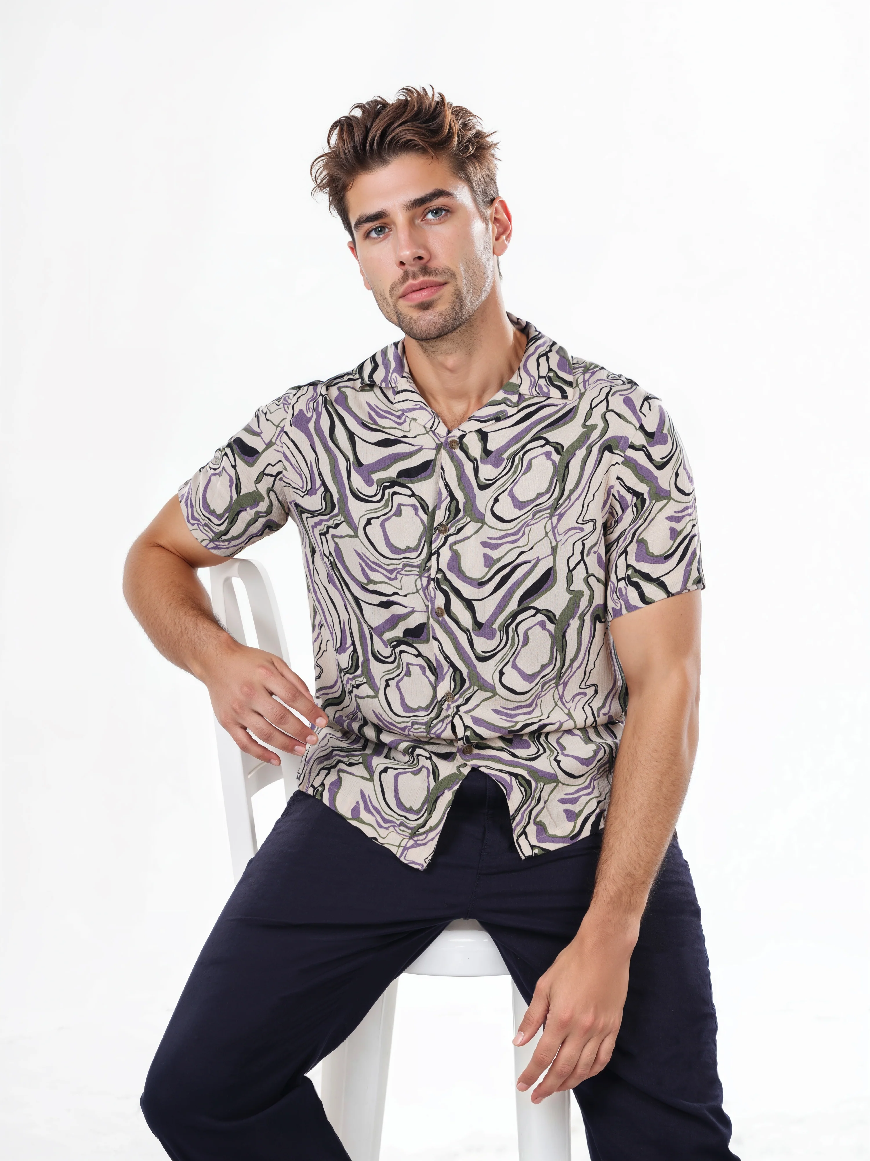 Celio* Printed Regular Fit Viscose Purple Shirts - Image 9