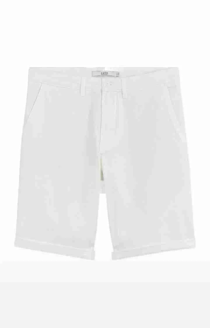 Celio* Cotton-Blend Regular Fit White Shorts - Image 5