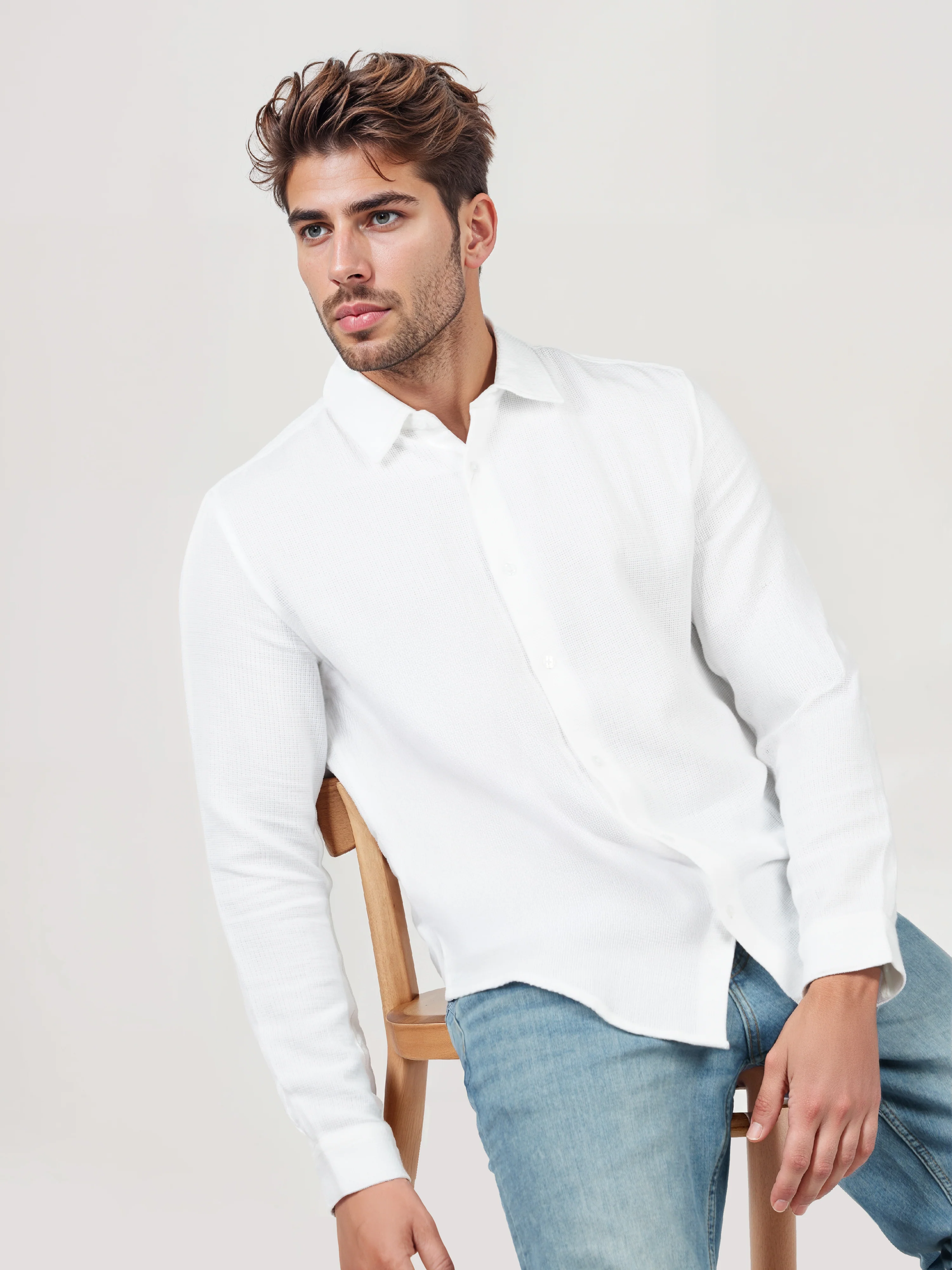 Celio* Solid Regular Fit Cotton White Shirts - Image 10