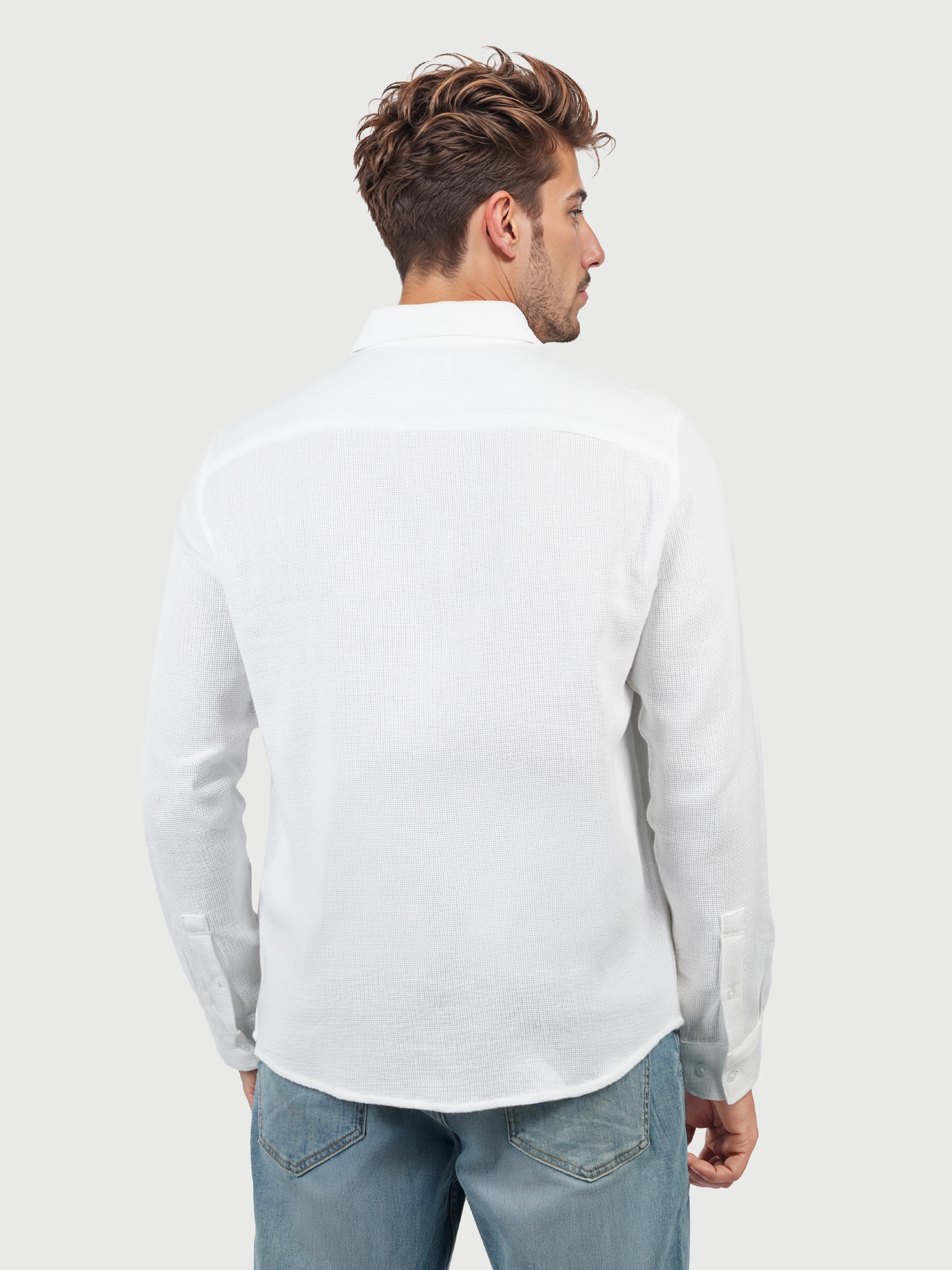 Celio* Solid Regular Fit Cotton White Shirts - Image 3
