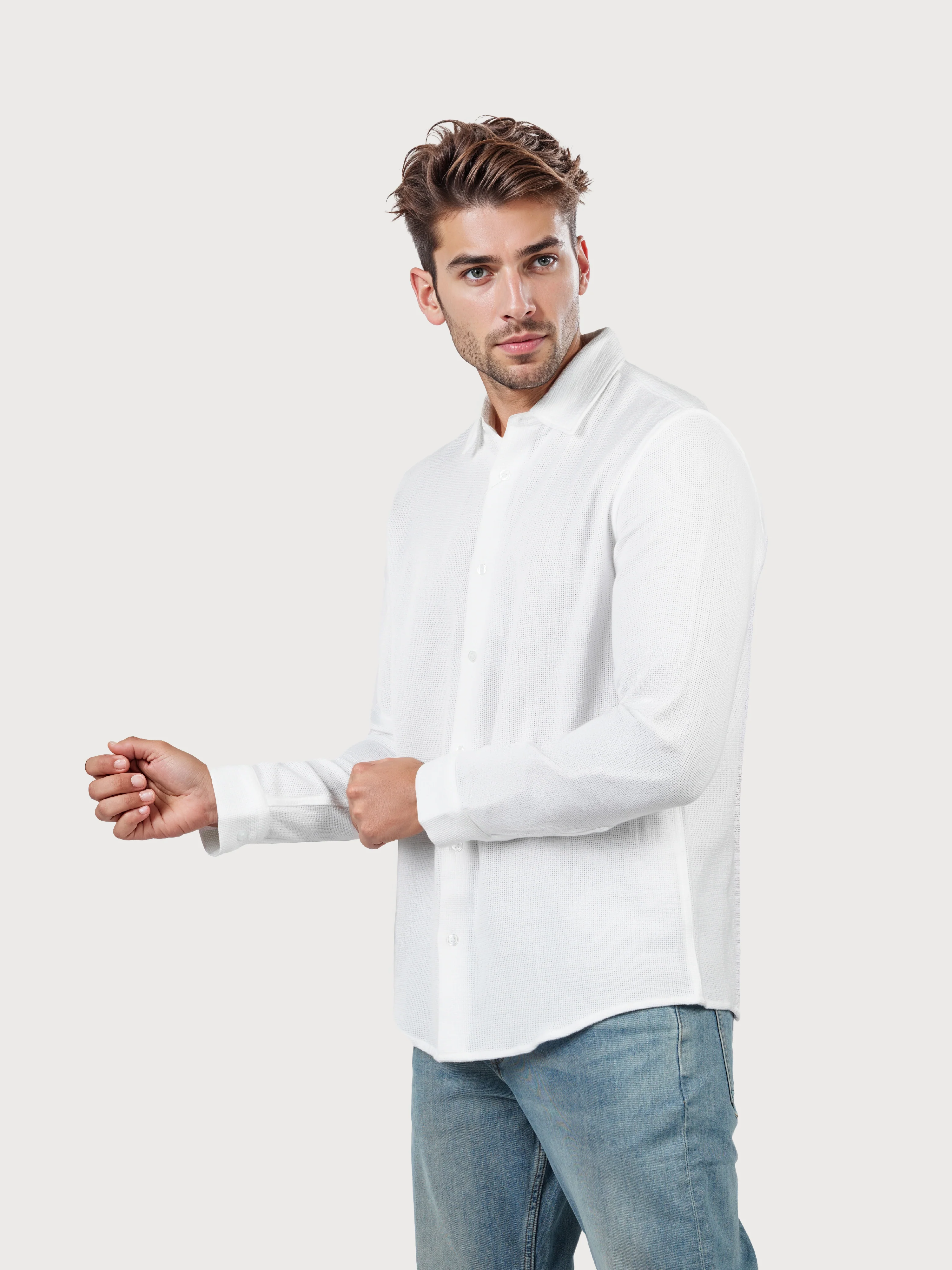 Celio* Solid Regular Fit Cotton White Shirts - Image 6