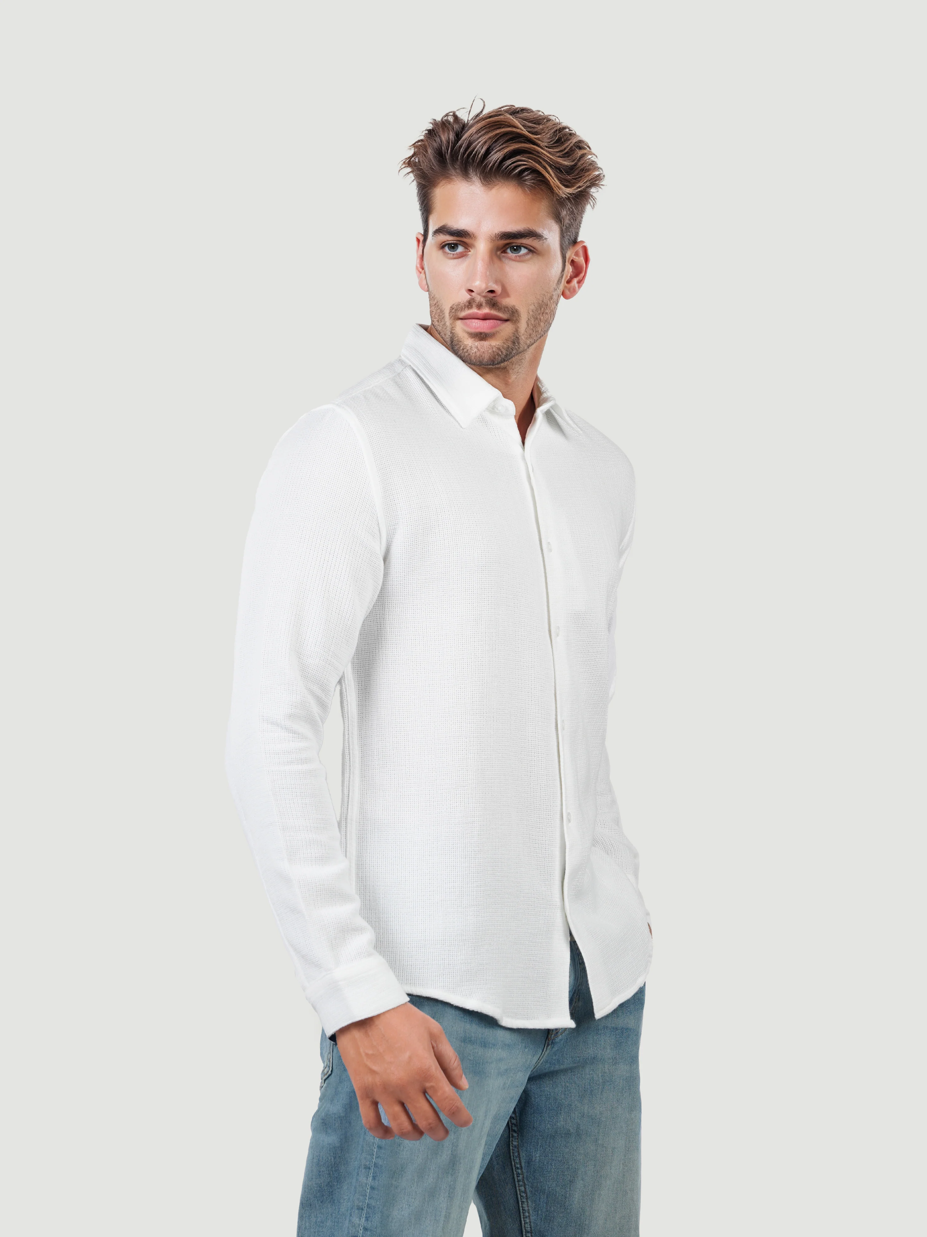 Celio* Solid Regular Fit Cotton White Shirts - Image 7