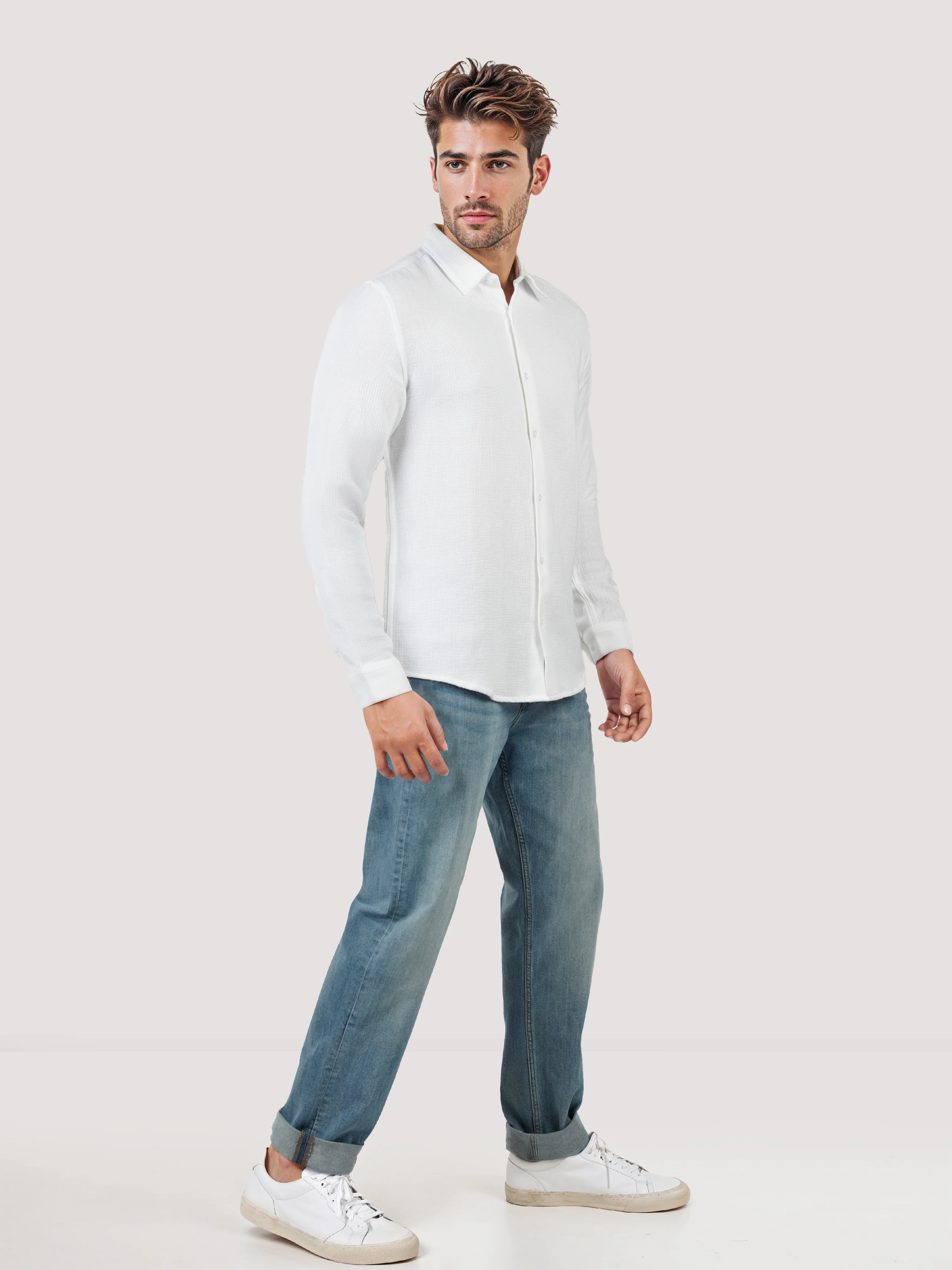 Celio* Solid Regular Fit Cotton White Shirts - Image 8