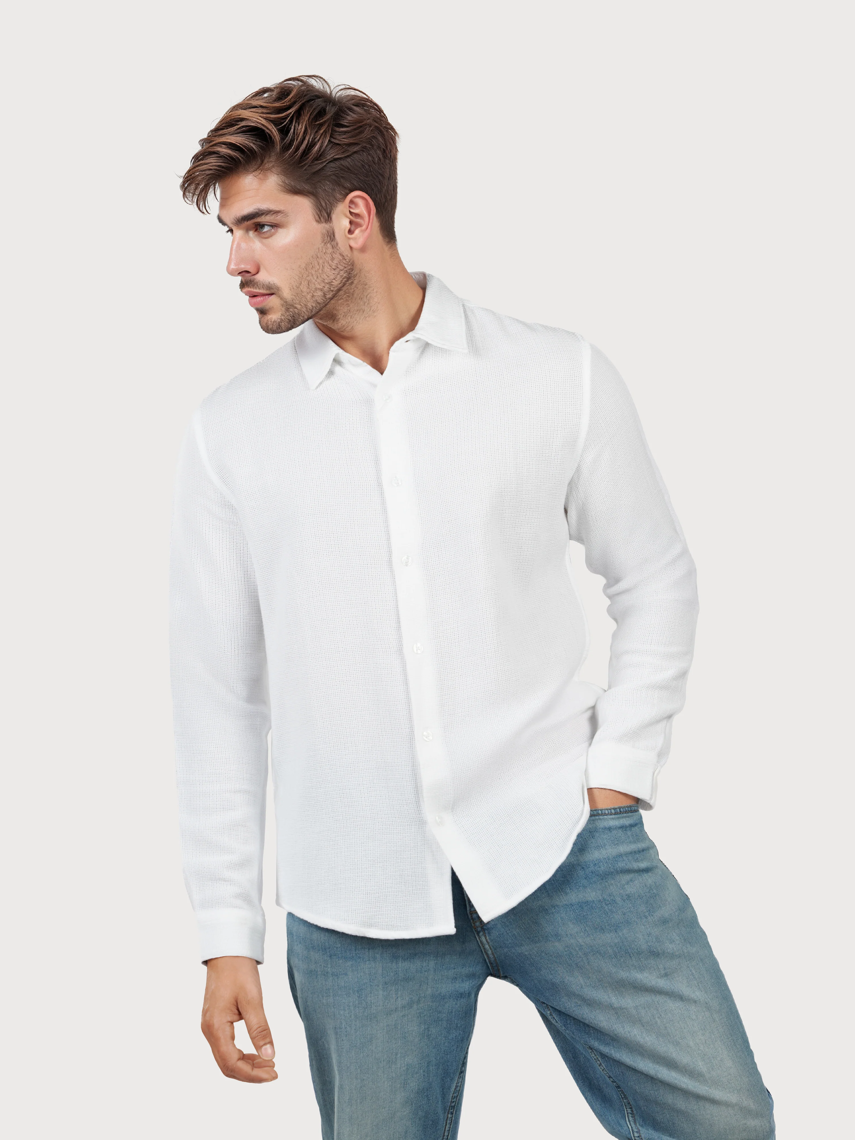 Celio* Solid Regular Fit Cotton White Shirts - Image 9