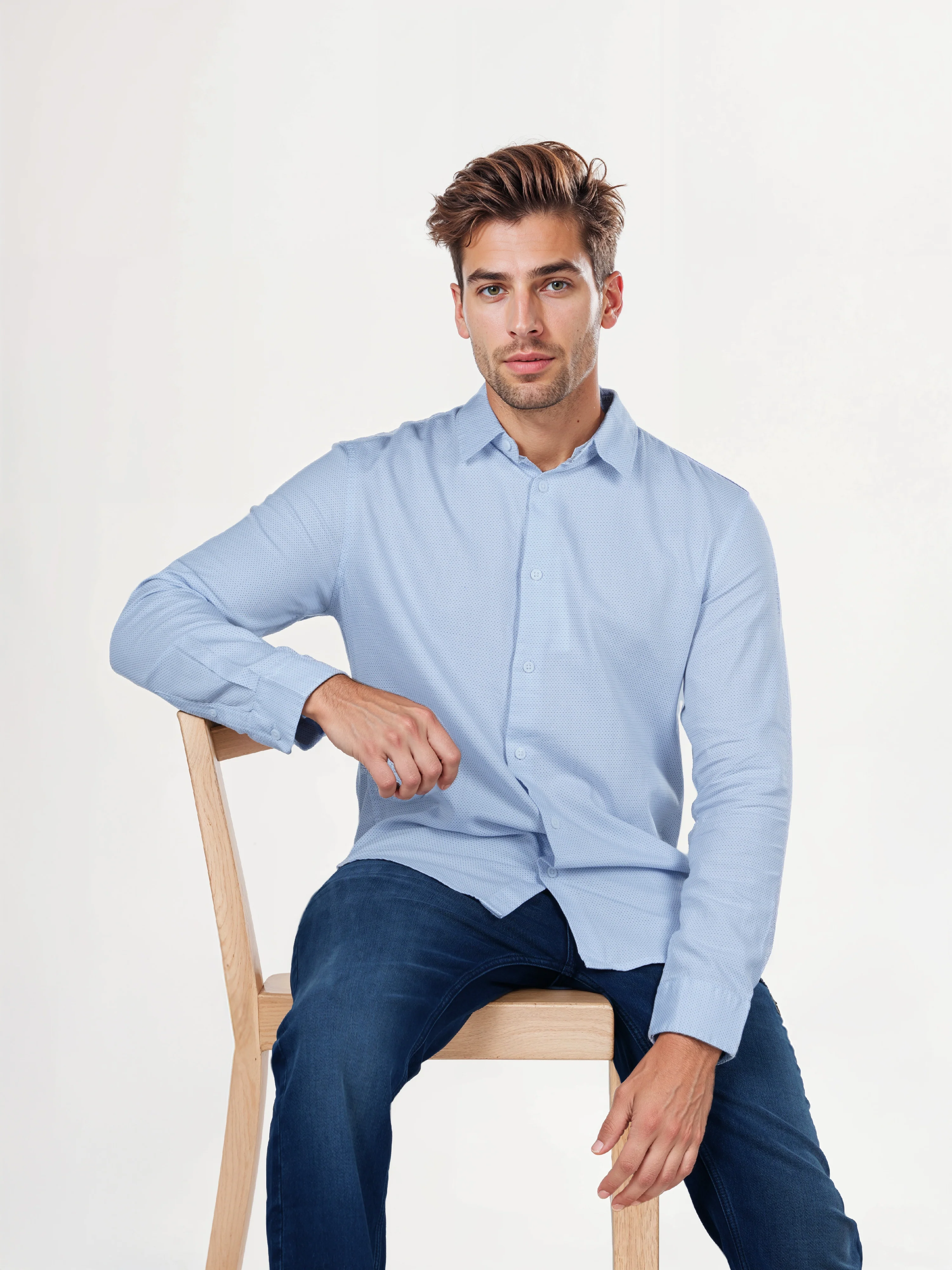 Celio* Solid Regular Fit Cotton Light Blue Shirts - Image 10