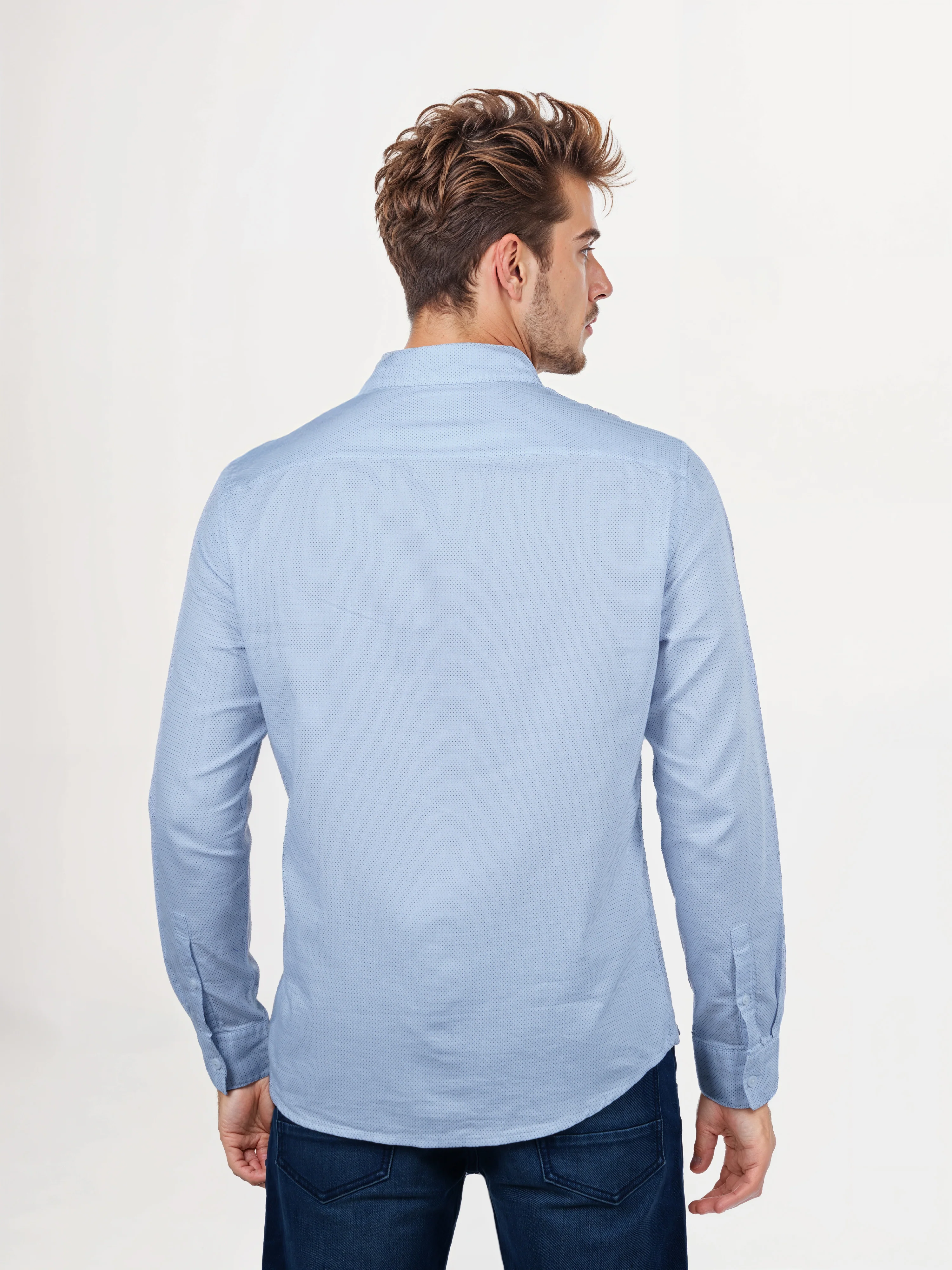 Celio* Solid Regular Fit Cotton Light Blue Shirts - Image 3