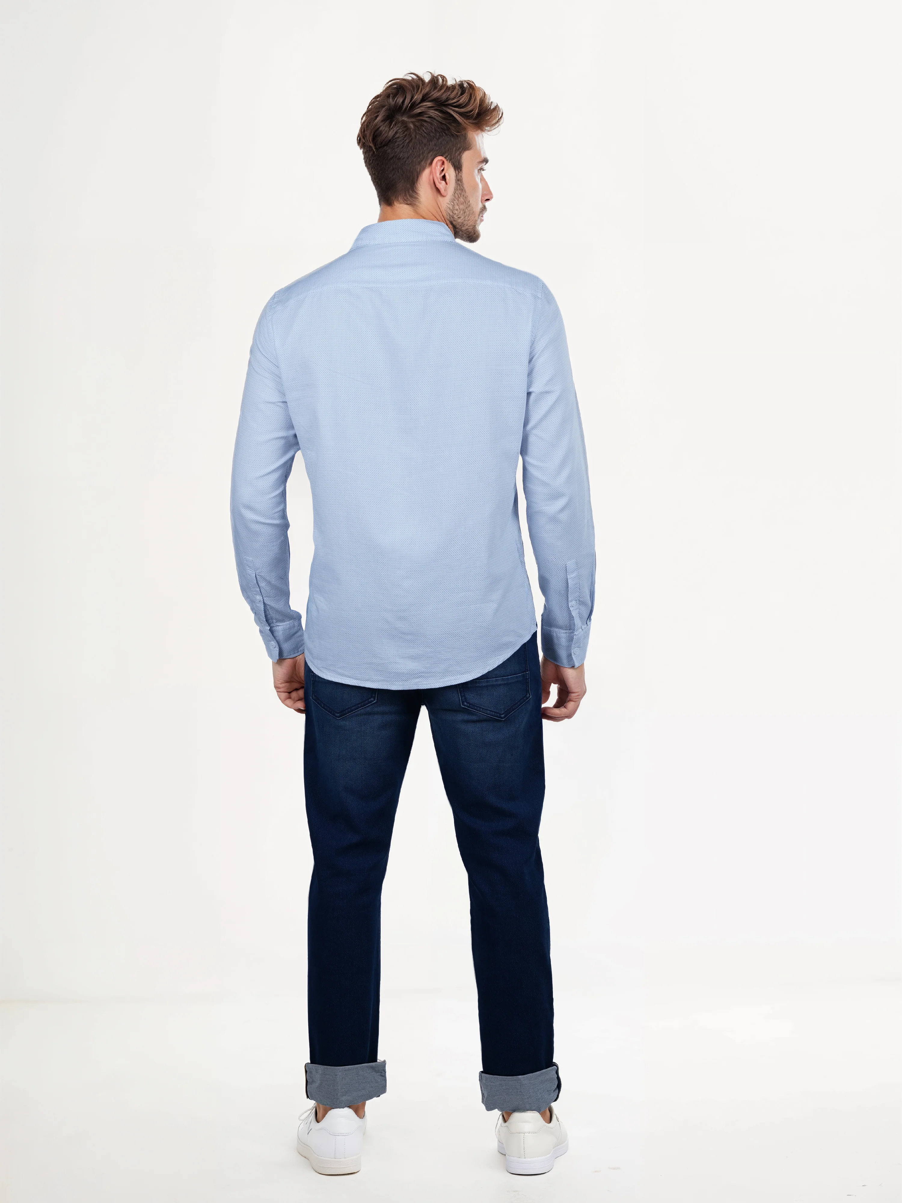 Celio* Solid Regular Fit Cotton Light Blue Shirts - Image 7