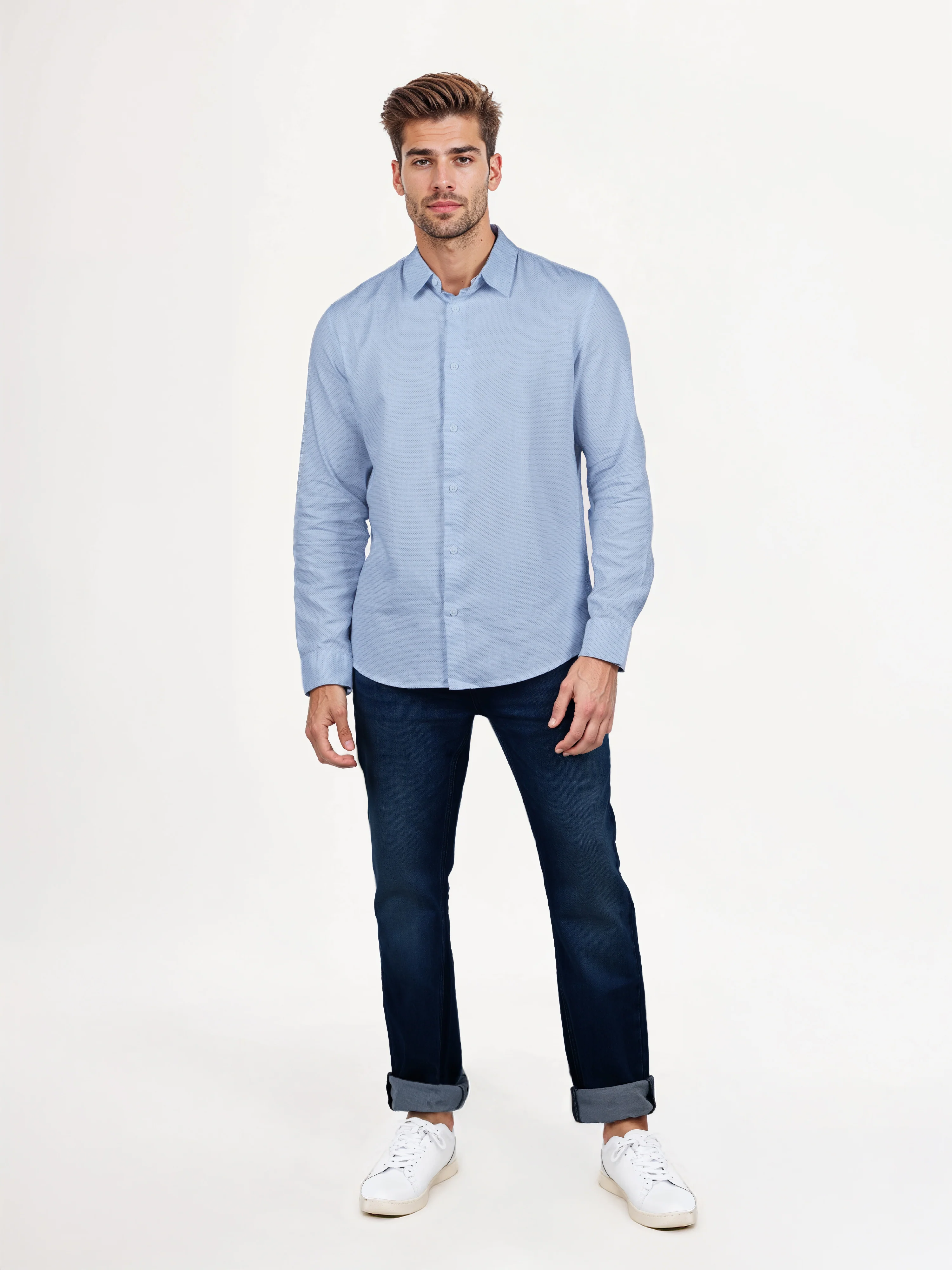 Celio* Solid Regular Fit Cotton Light Blue Shirts - Image 8