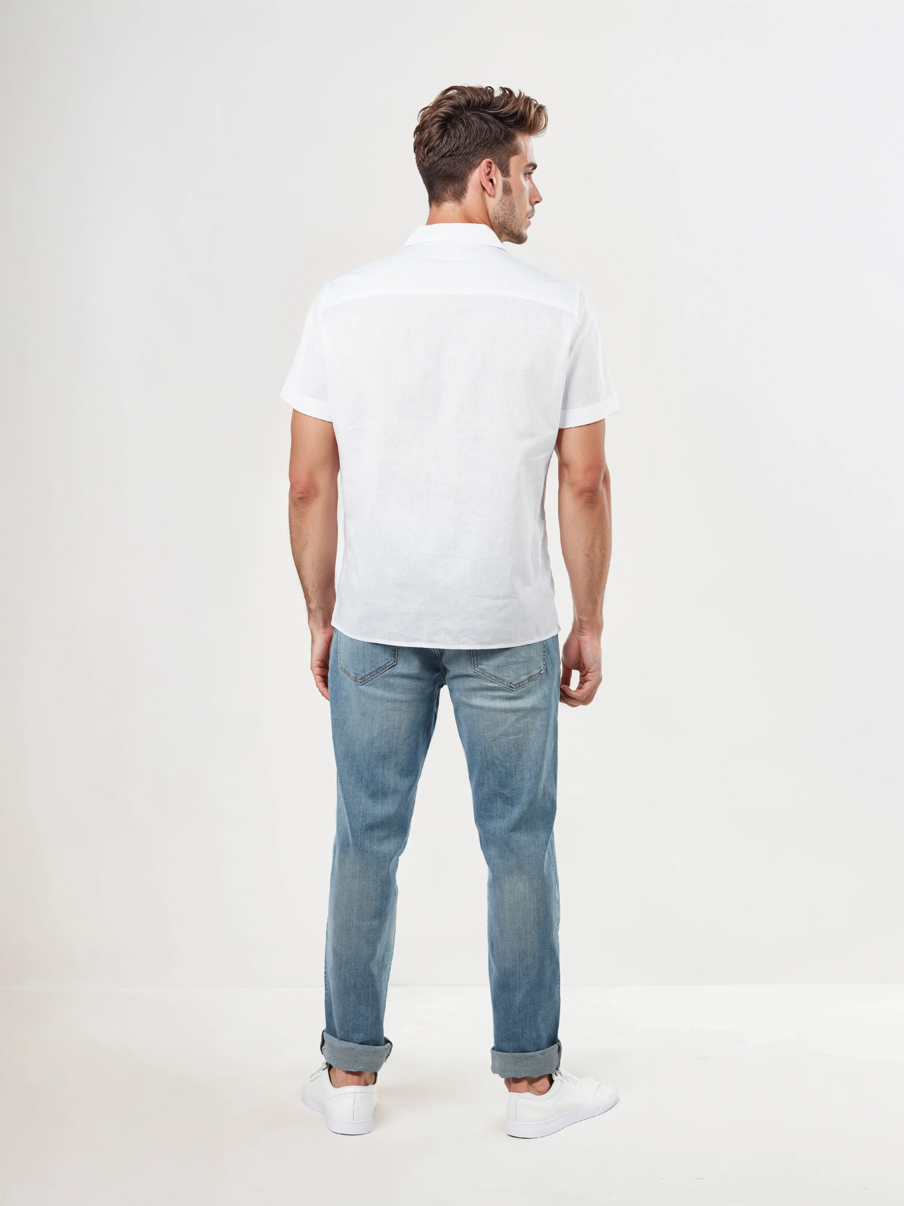 Celio* Solid Regular Fit Linen-Blend White Shirts - Image 10